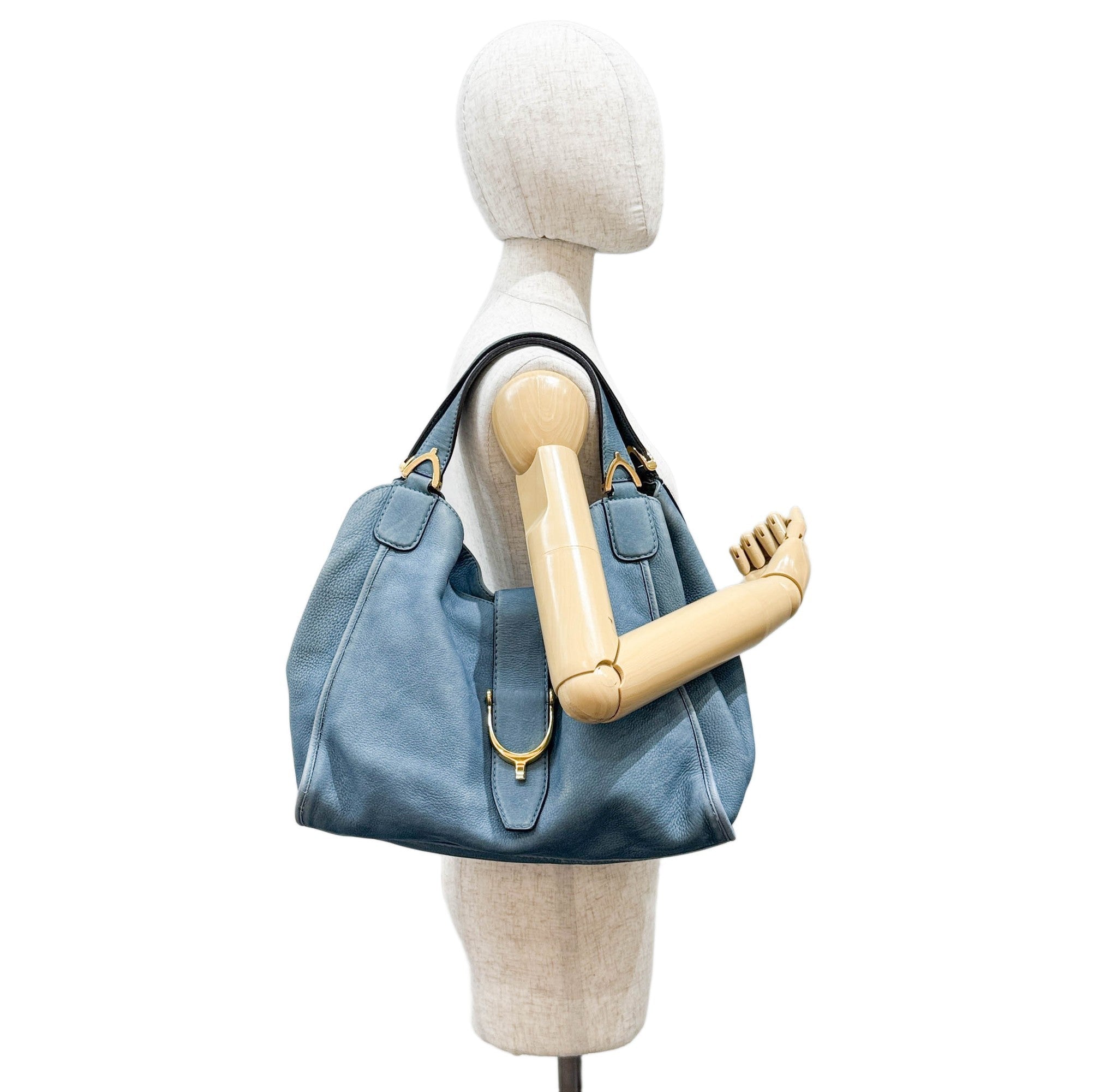 Stirrup Blue Nubuck Leather Shoulder Bag