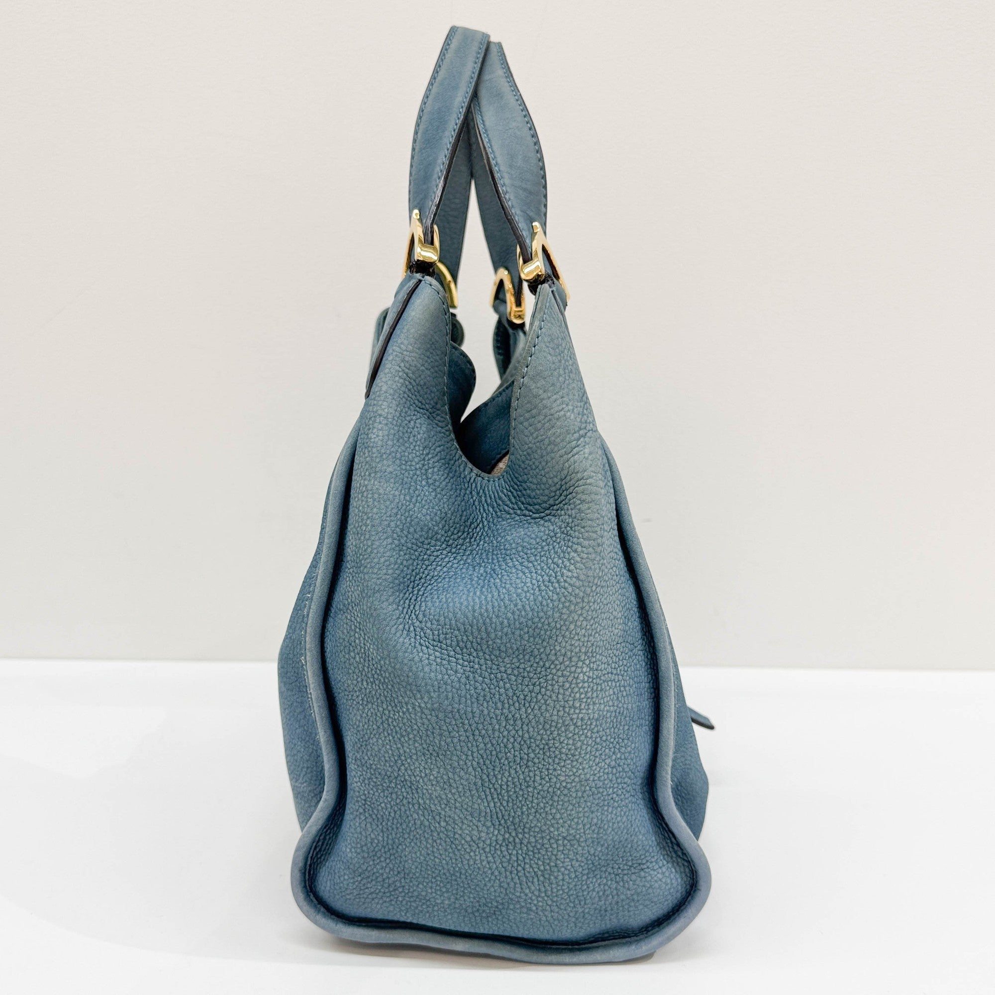 Stirrup Blue Nubuck Leather Shoulder Bag