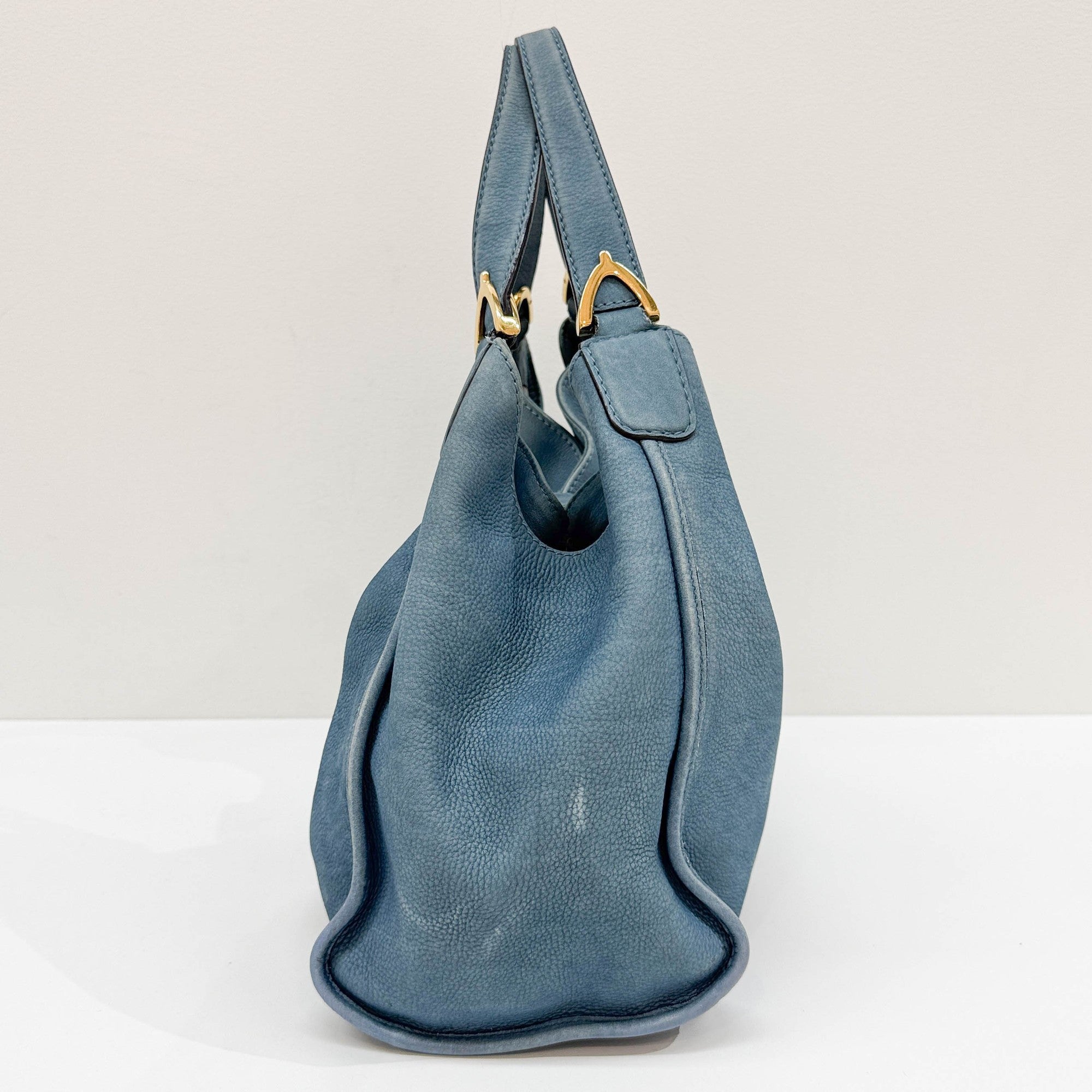 Stirrup Blue Nubuck Leather Shoulder Bag