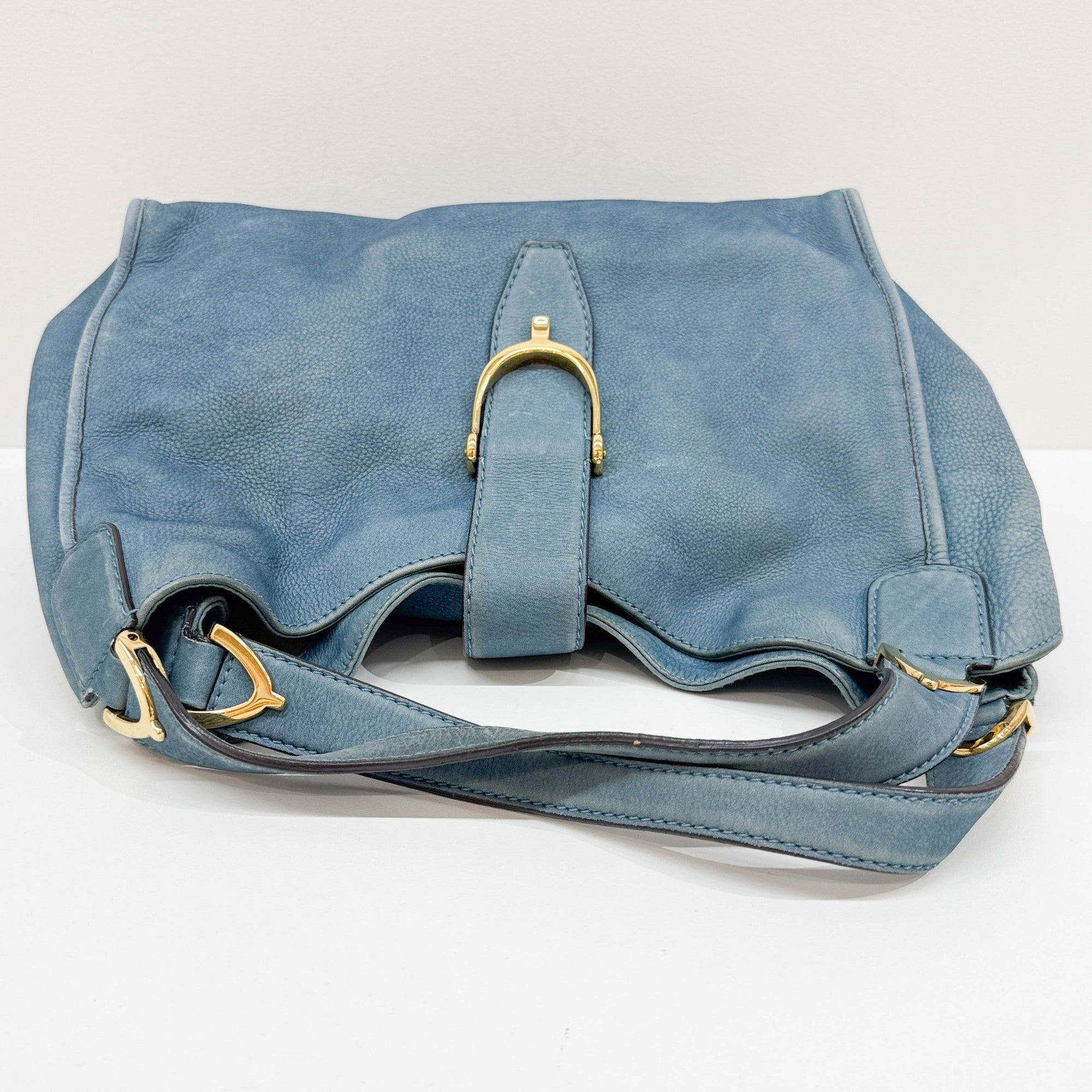 Stirrup Blue Nubuck Leather Shoulder Bag
