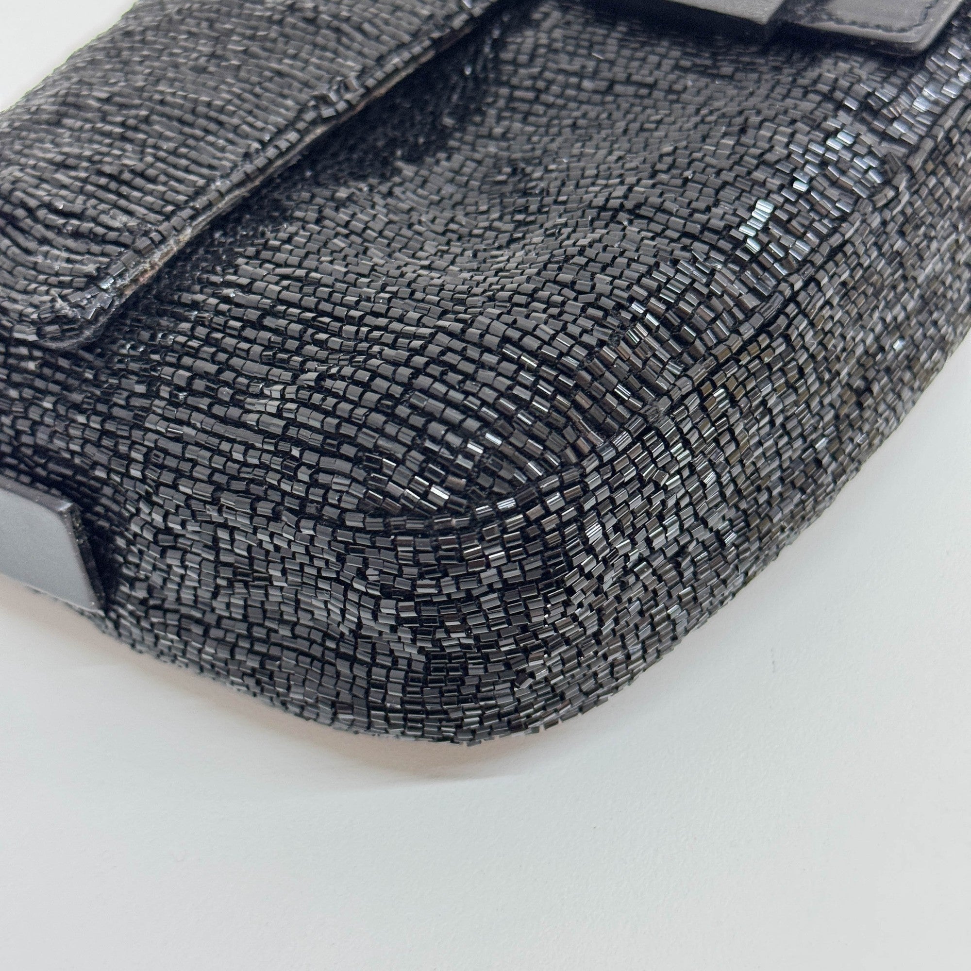 Baguette Black Beaded Shoulder Bag