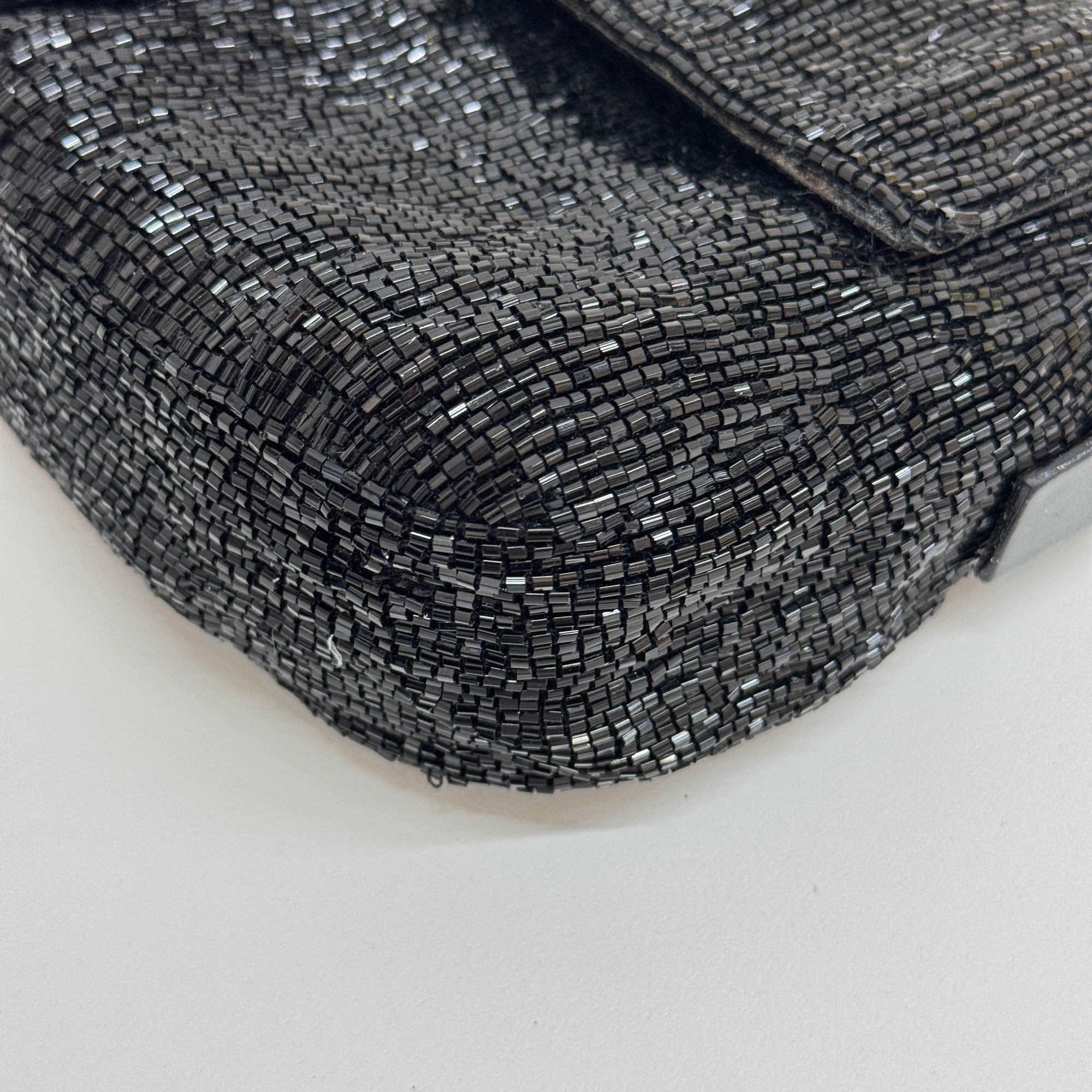 Baguette Black Beaded Shoulder Bag