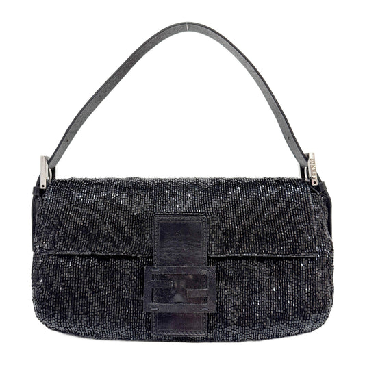 Baguette Black Beaded Shoulder Bag
