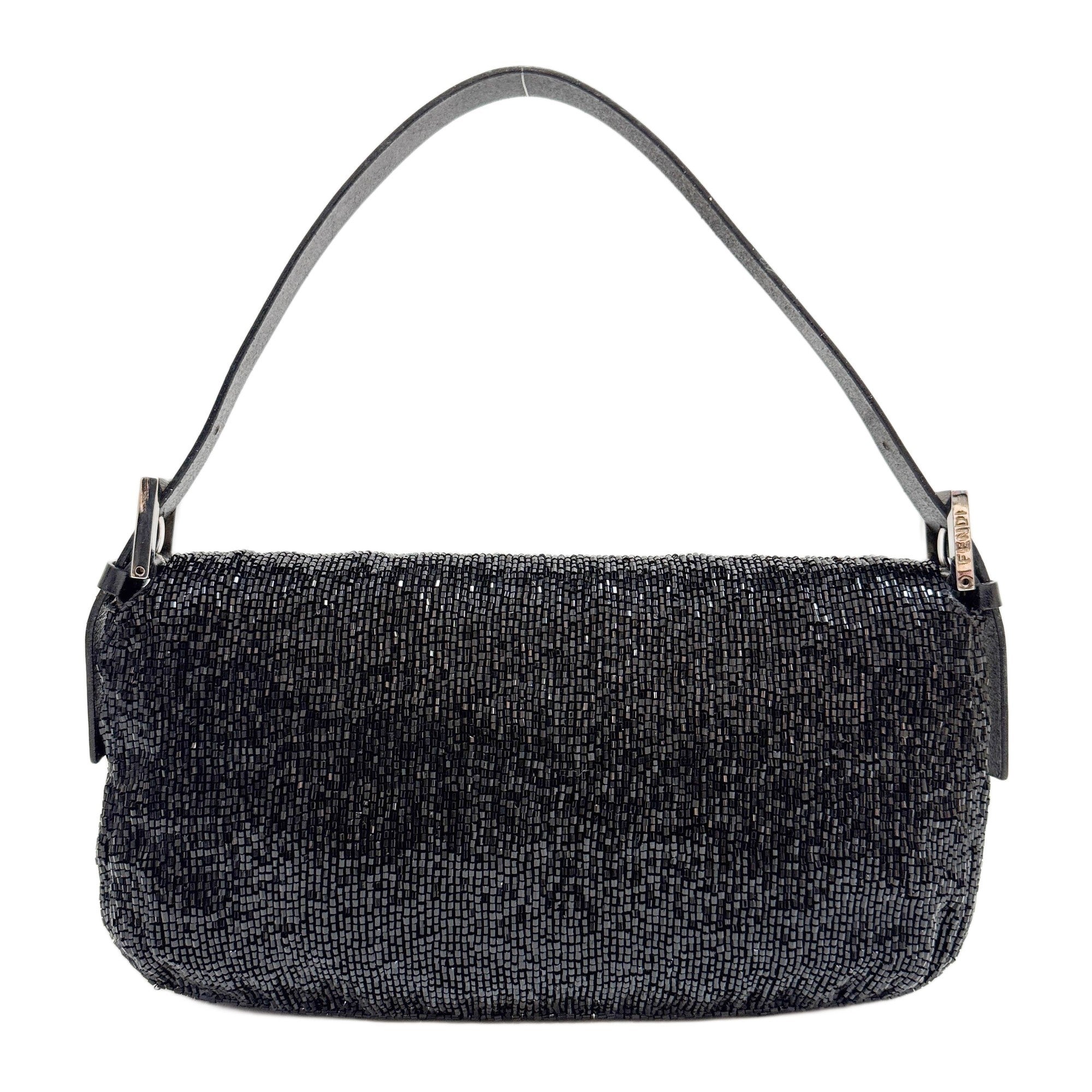 Baguette Black Beaded Shoulder Bag