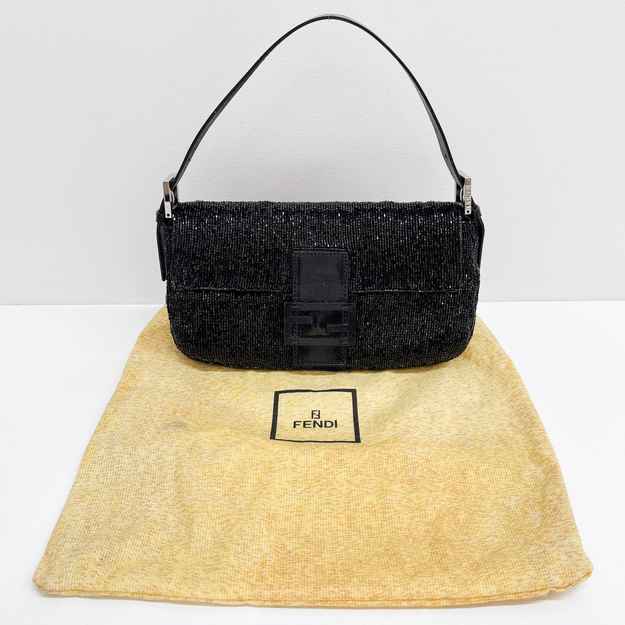 Baguette Black Beaded Shoulder Bag