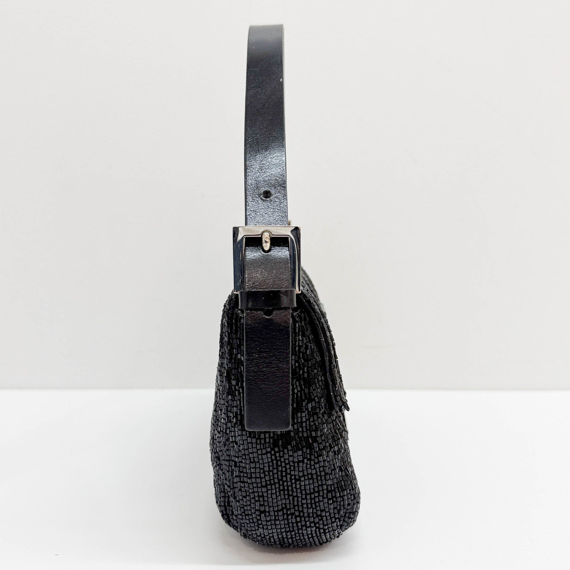 Baguette Black Beaded Shoulder Bag