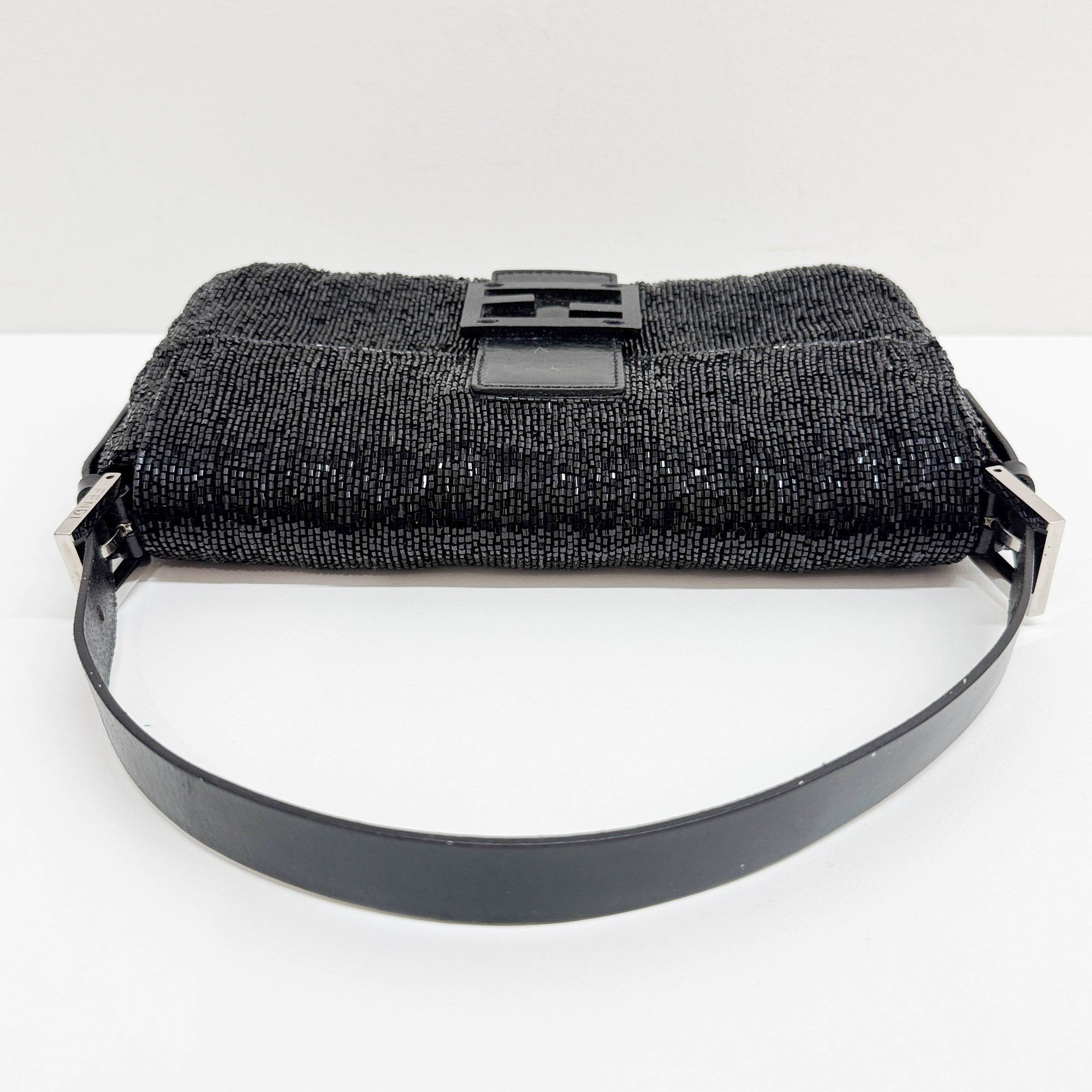 Baguette Black Beaded Shoulder Bag