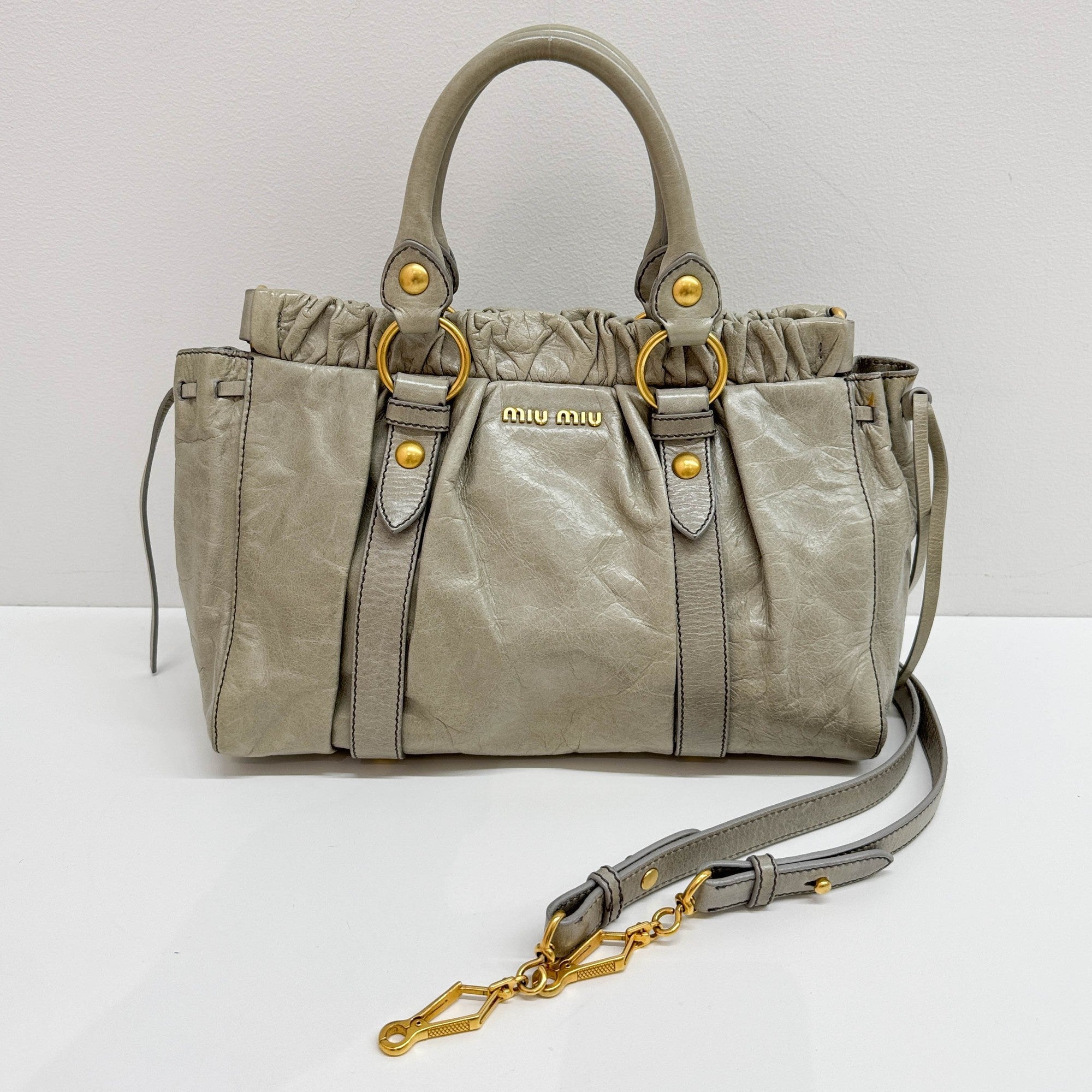 Vitello Light Sage Leather Two Way Bag