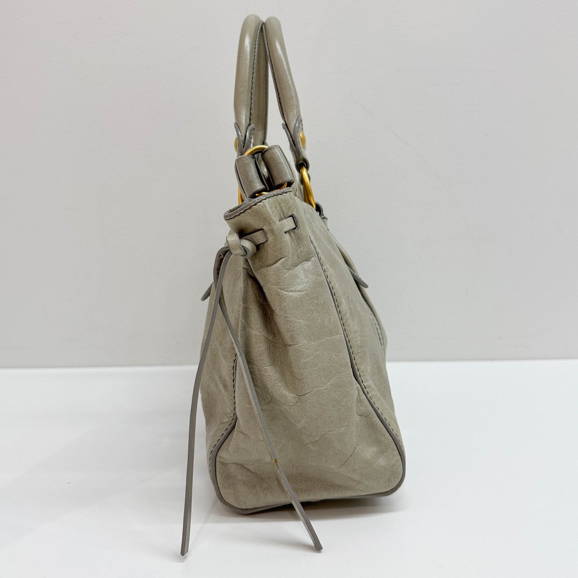 Vitello Light Sage Leather Two Way Bag