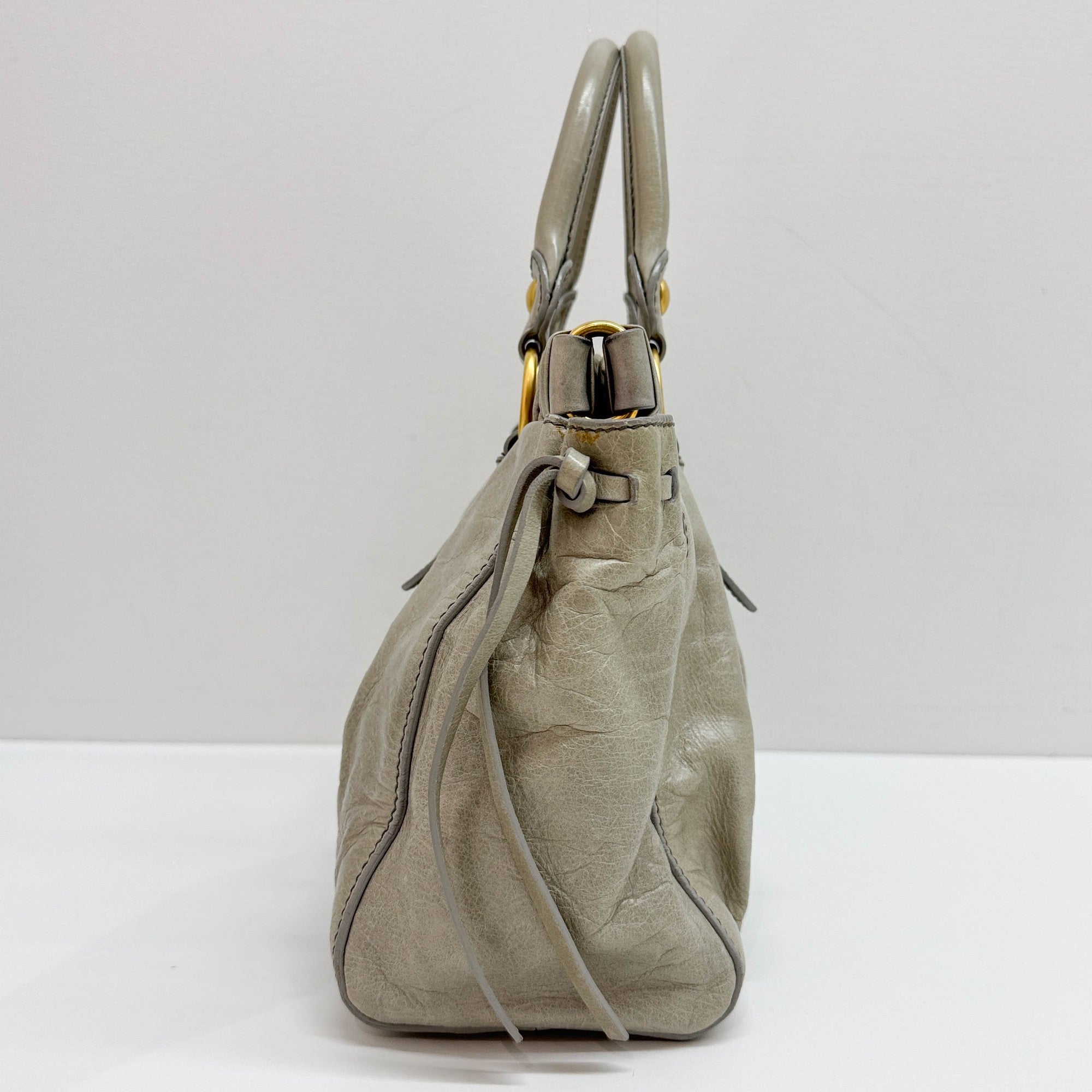 Vitello Light Sage Leather Two Way Bag