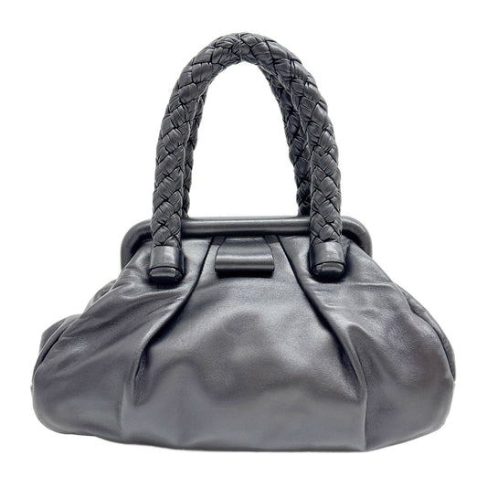 Magnetic Clasp Black Leather Two Way Bag