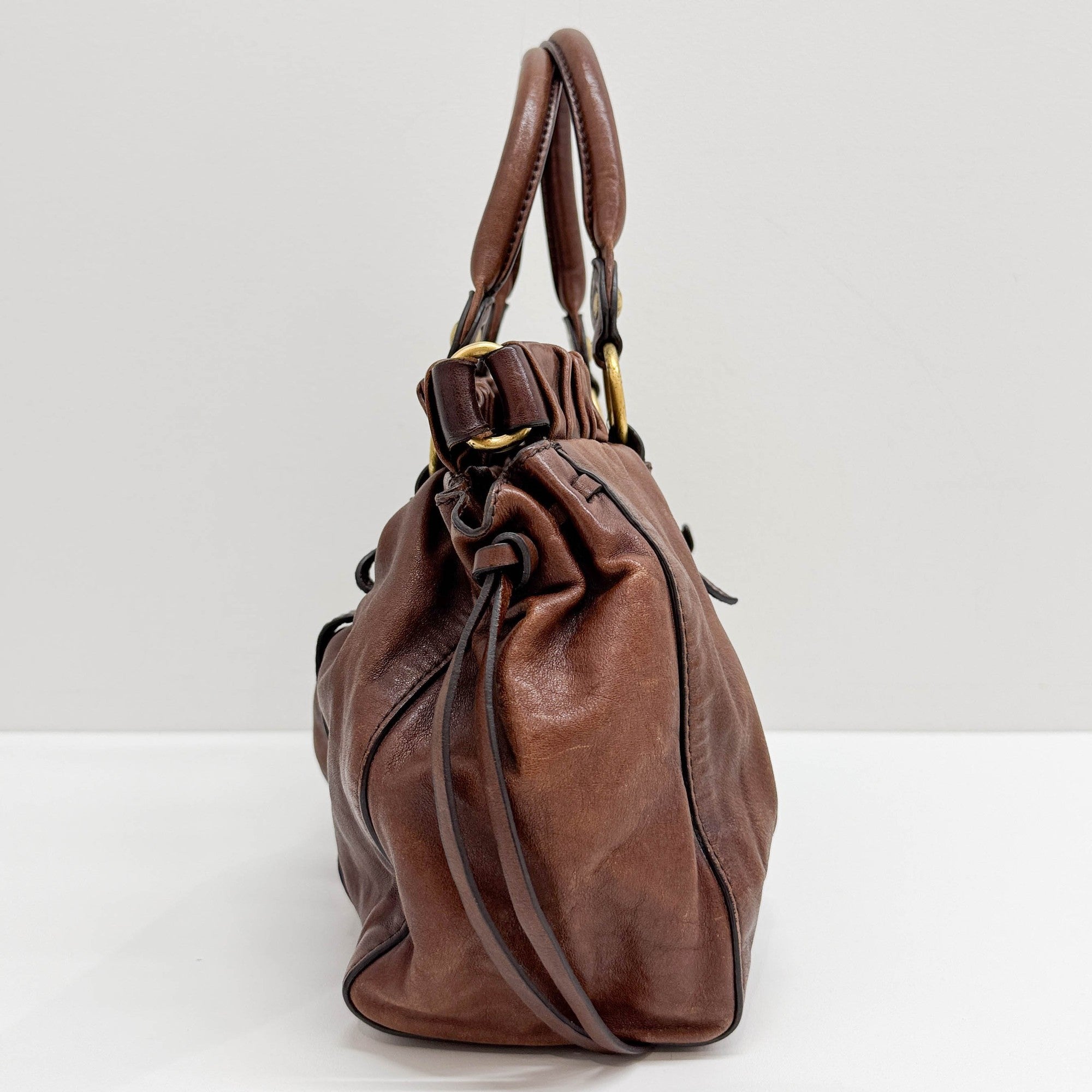 Vitello Brown Leather Two Way Bag