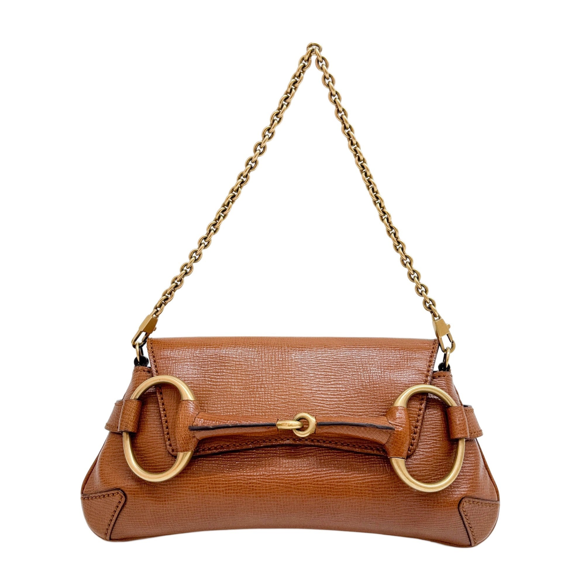 Horsebit Brown Leather Chain Shoulder Bag