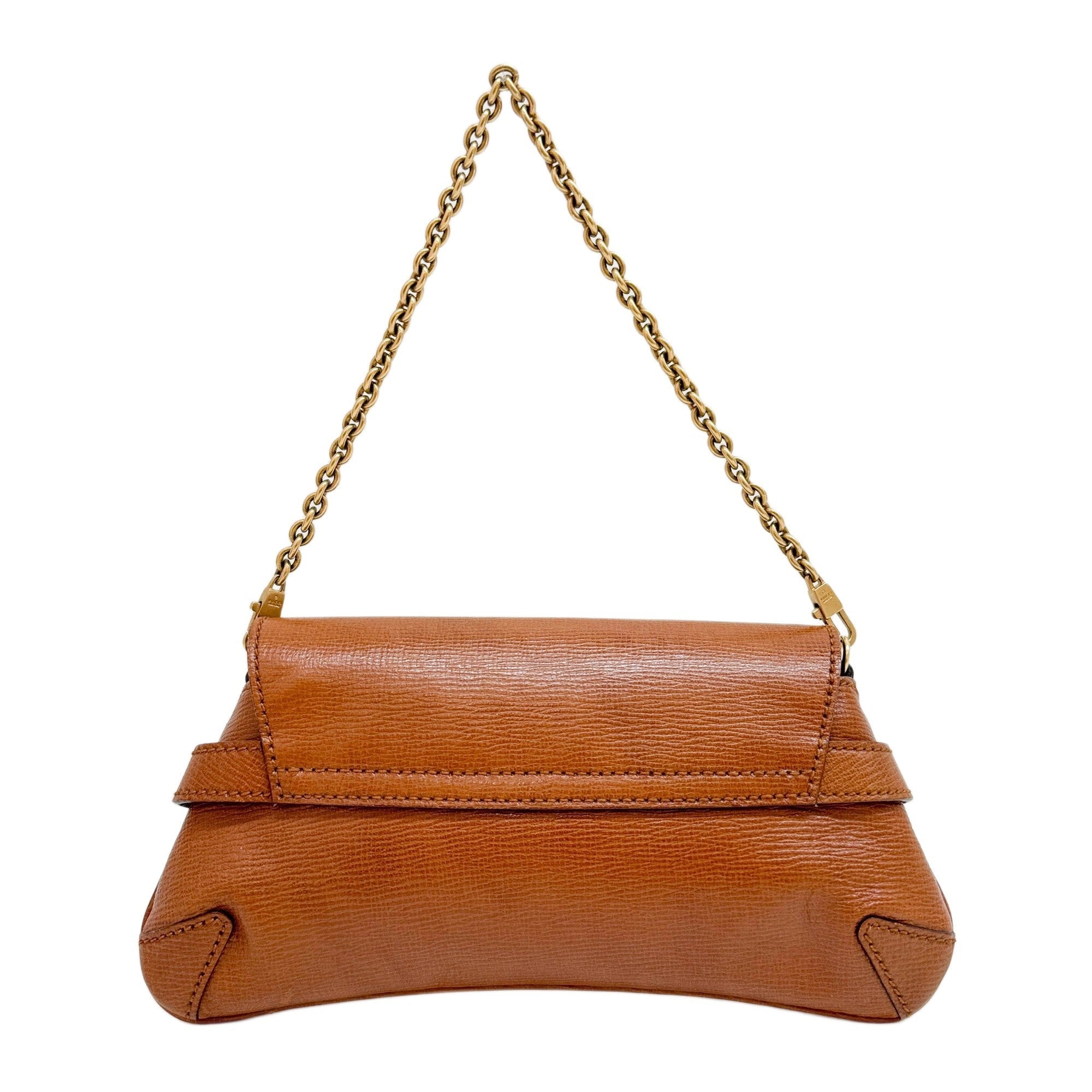 Horsebit Brown Leather Chain Shoulder Bag