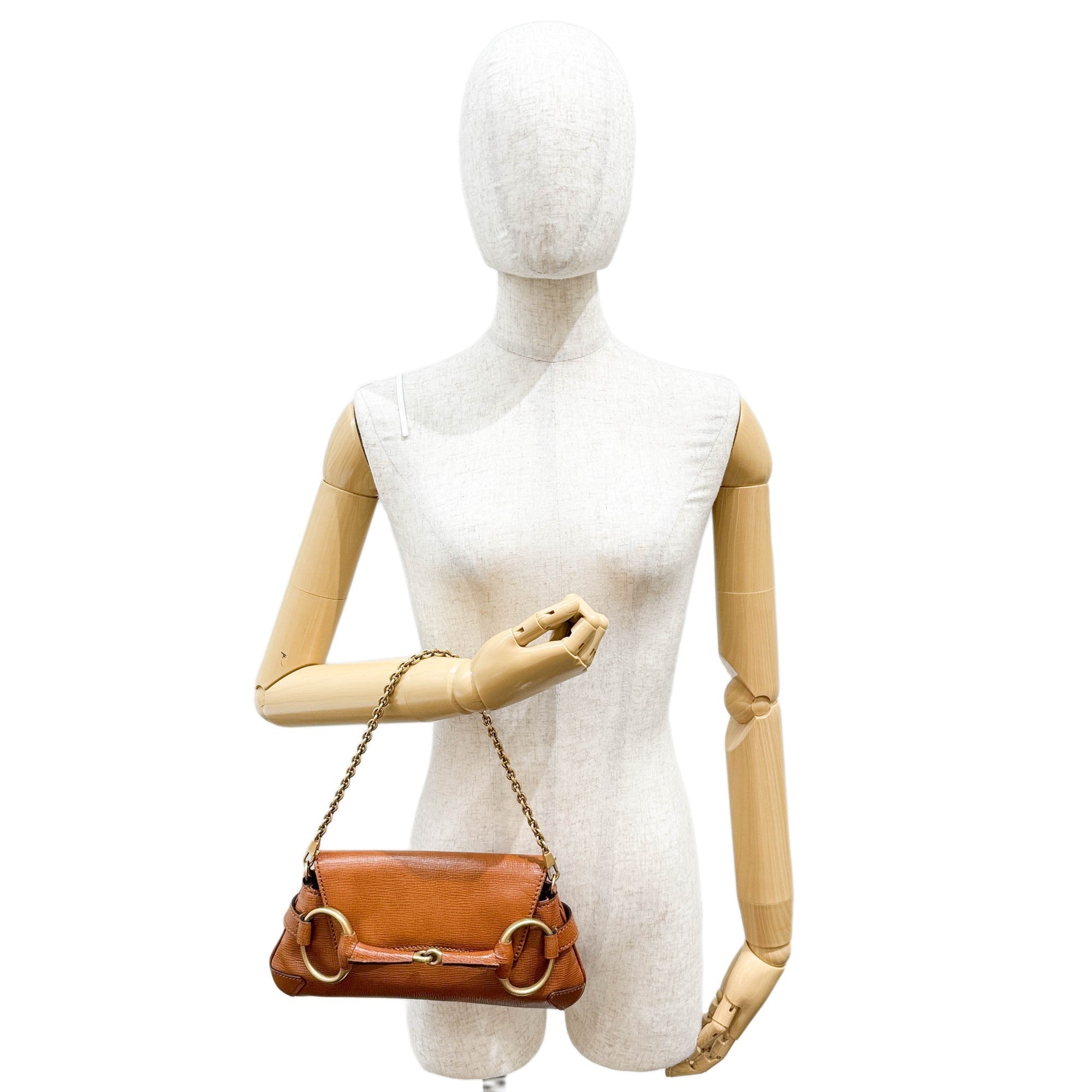 Horsebit Brown Leather Chain Shoulder Bag