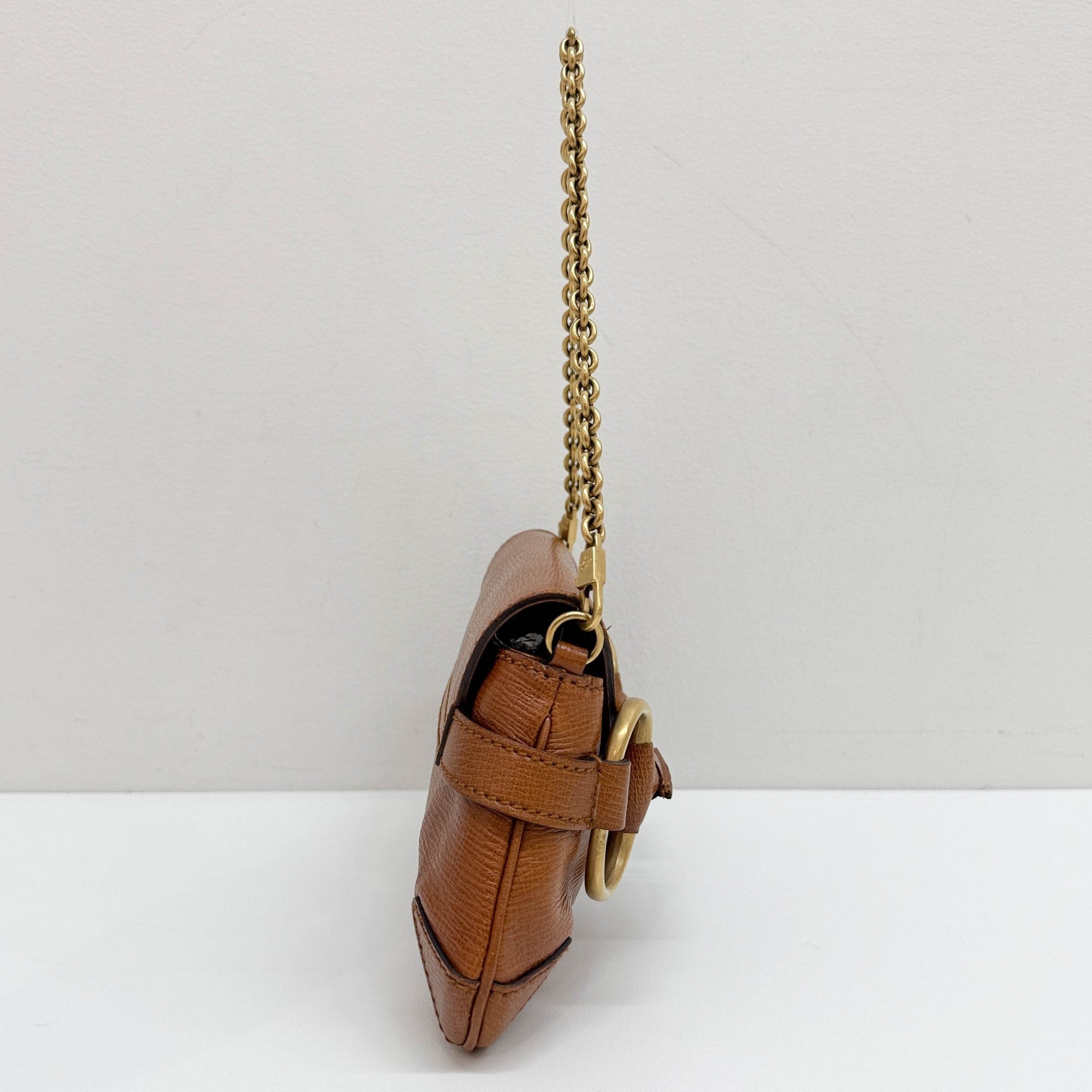 Horsebit Brown Leather Chain Shoulder Bag