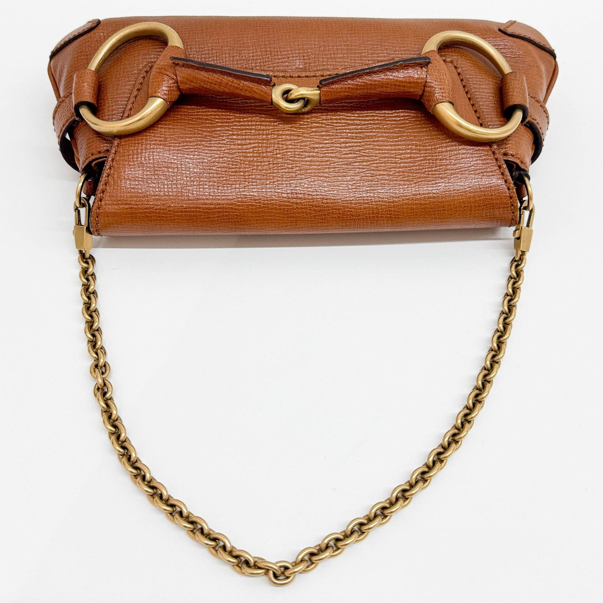 Horsebit Brown Leather Chain Shoulder Bag
