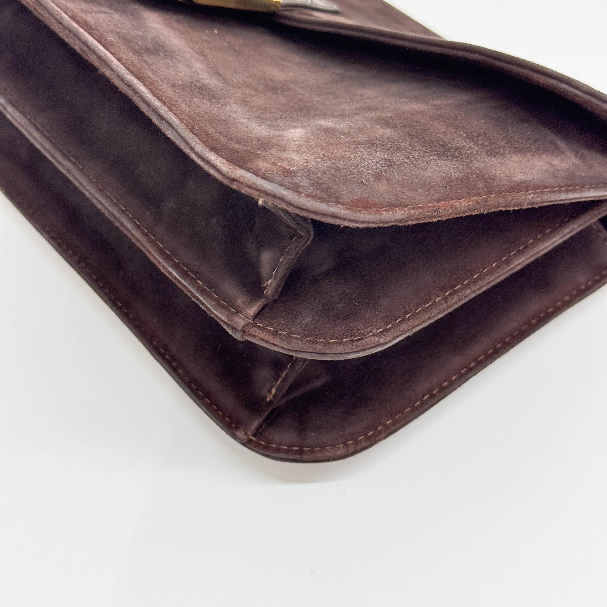 Baguette Brown Suede Shoulder Bag