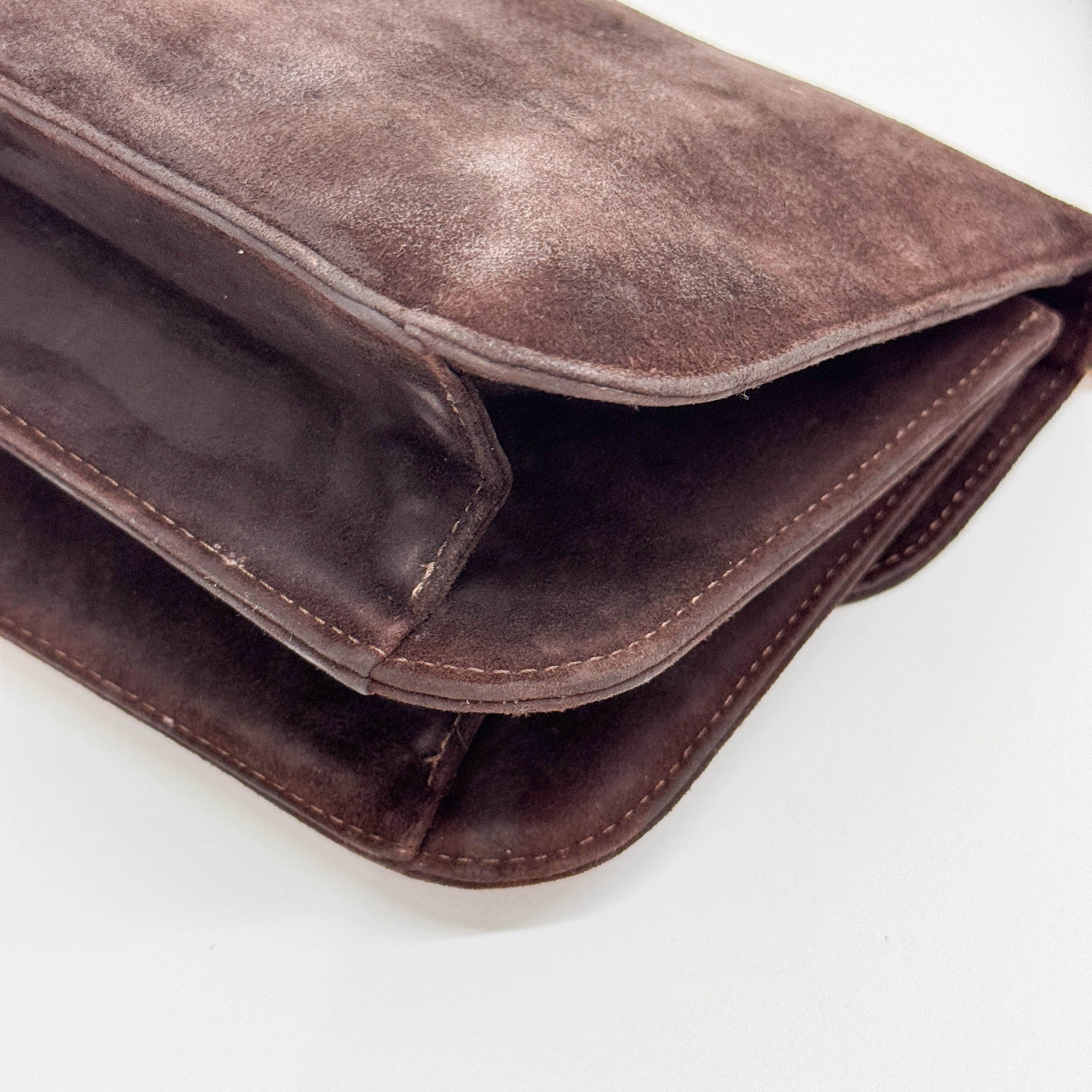 Baguette Brown Suede Shoulder Bag