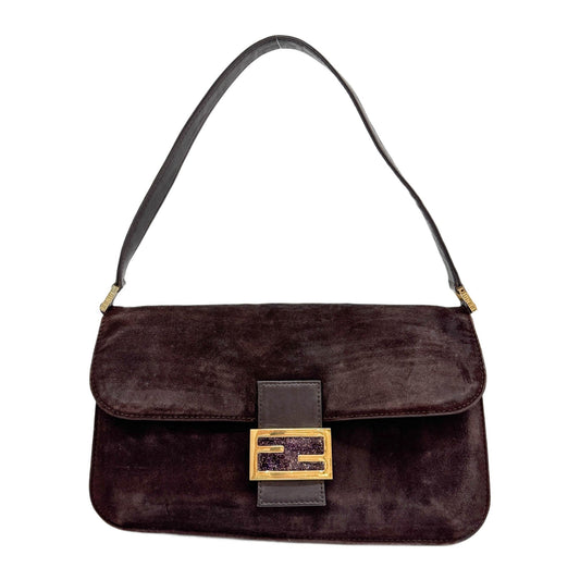 Baguette Brown Suede Shoulder Bag
