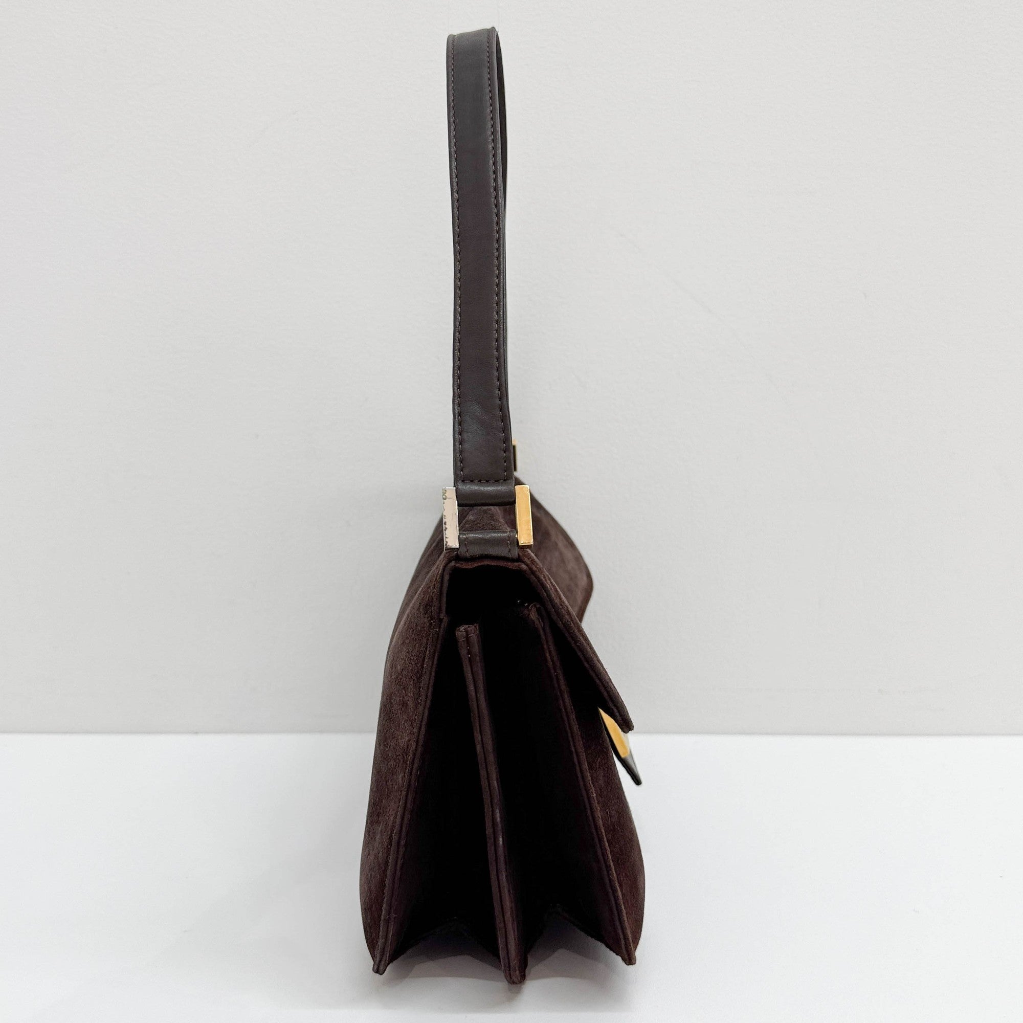 Baguette Brown Suede Shoulder Bag