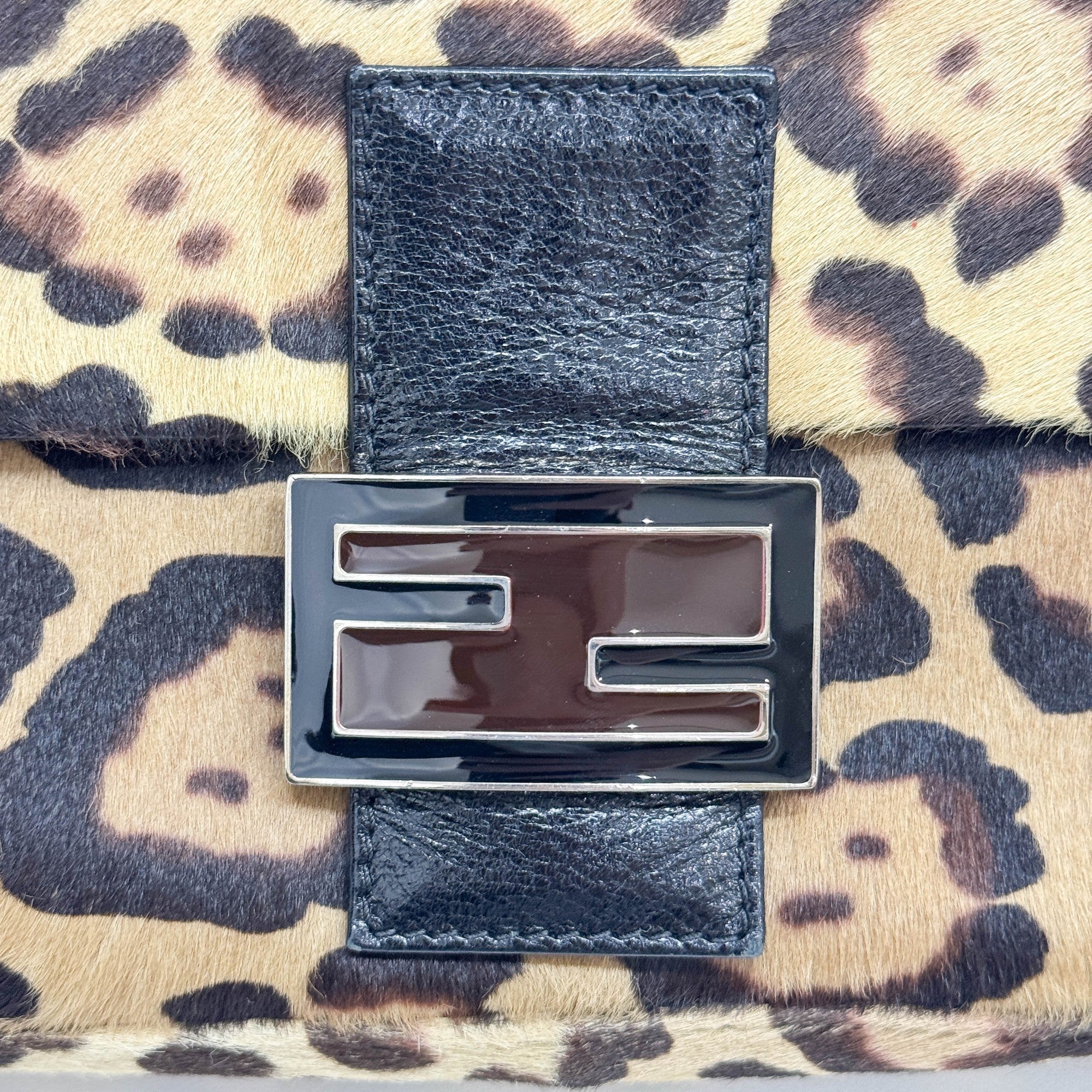 Baguette Brown Leopard Print Pony Hair Shoulder Bag