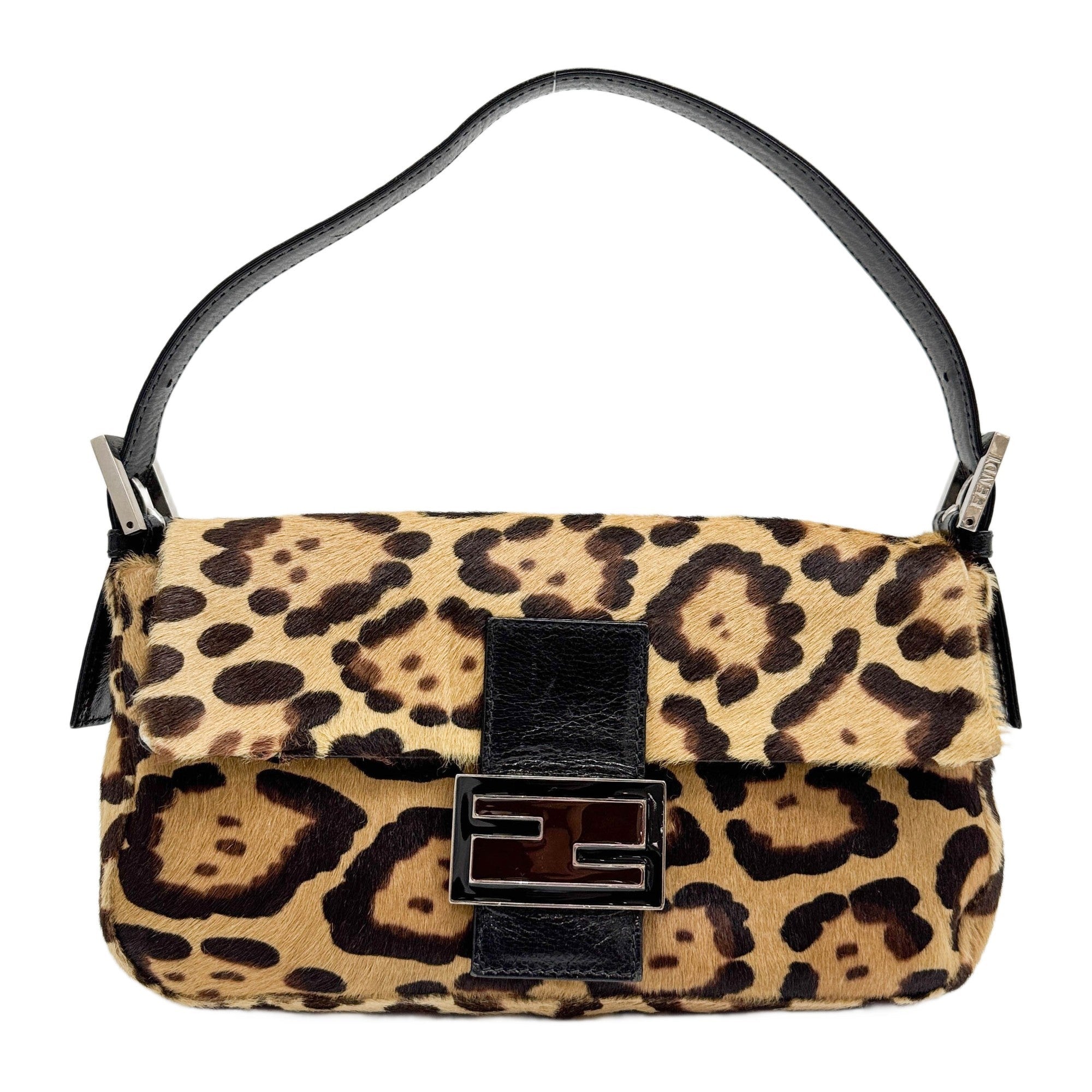 Baguette Brown Leopard Print Pony Hair Shoulder Bag