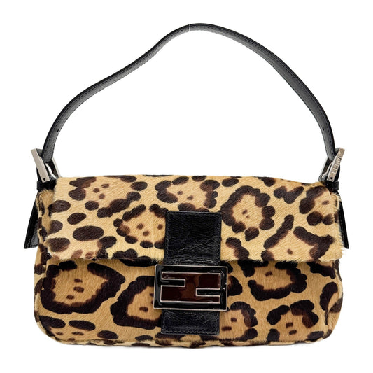 Baguette Brown Leopard Print Pony Hair Shoulder Bag