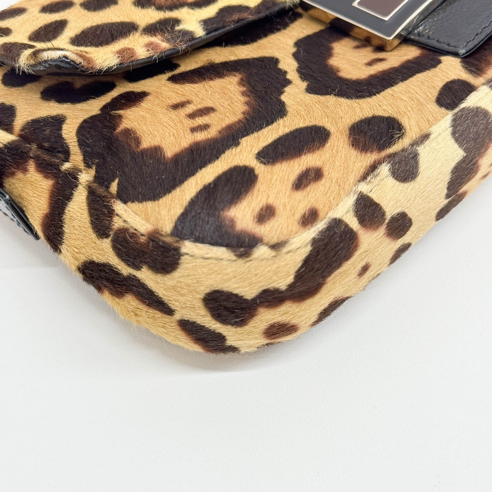 Baguette Brown Leopard Print Pony Hair Shoulder Bag