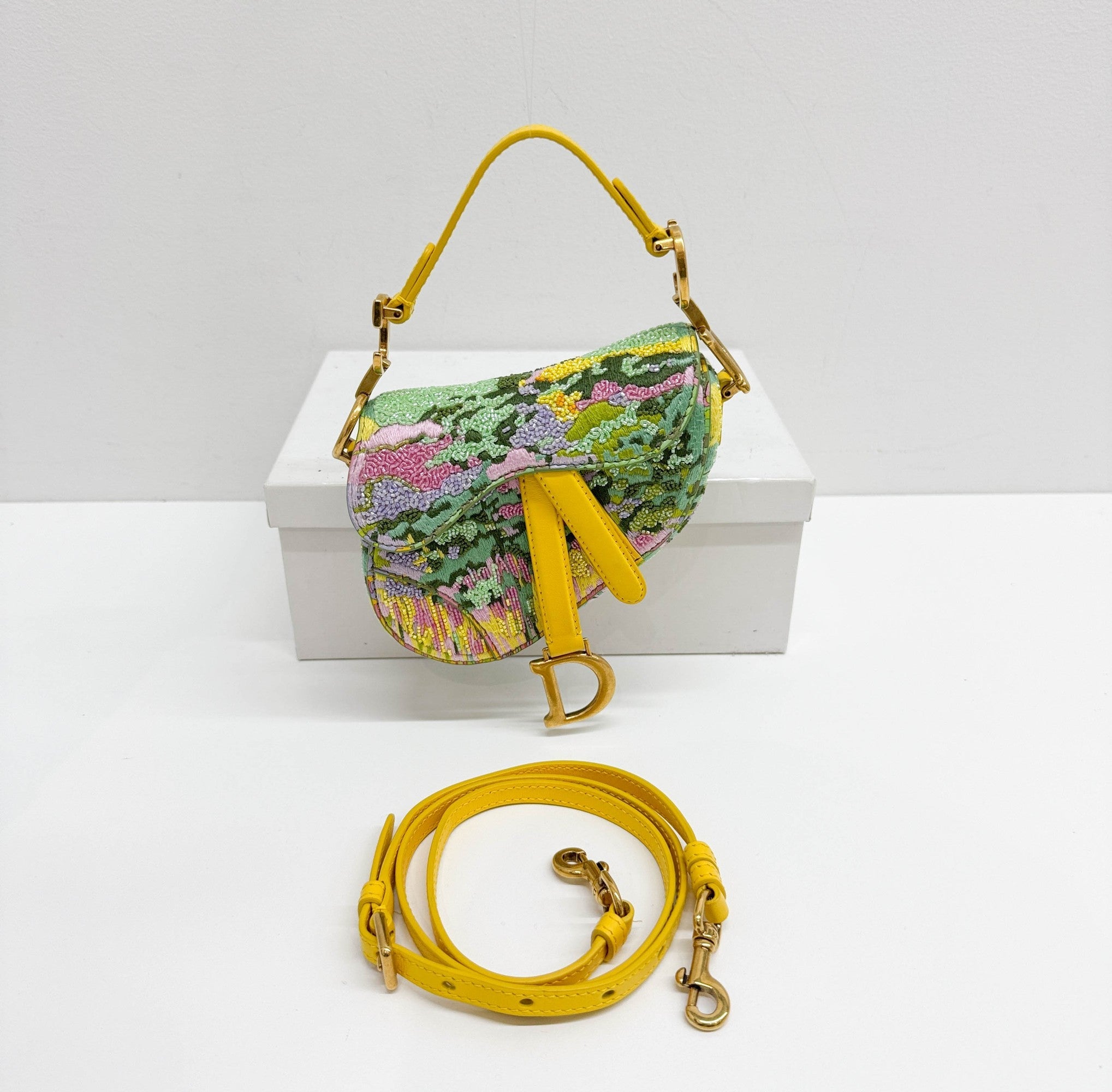 Nano Saddle Multicolor Canvas Beaded Two Way Bag