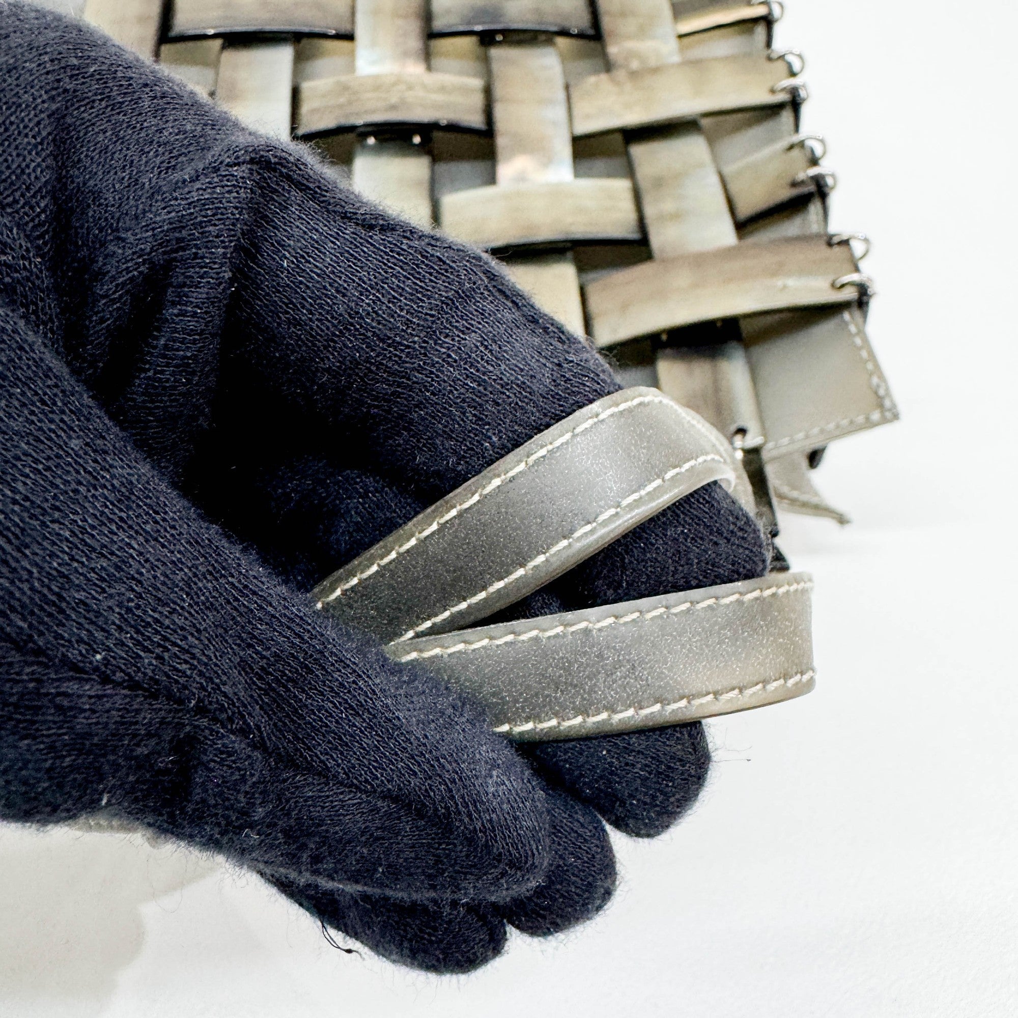 Intrecciato Gray Mother of Pearl Plastic Hand Bag