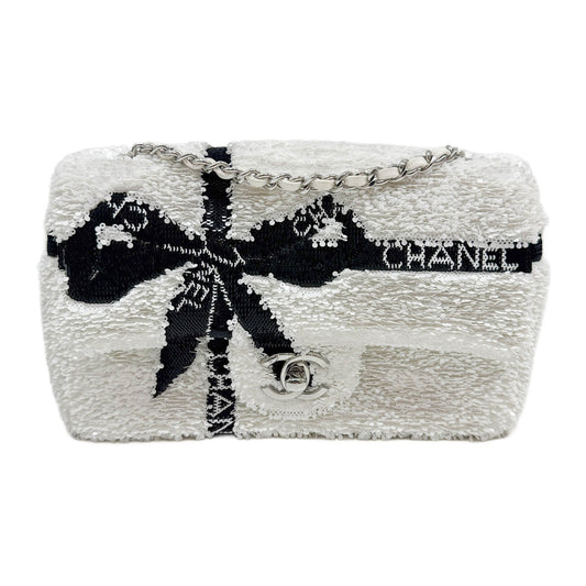 Mini Classic Flap Ribbon Black & White Sequin Crossbody Bag