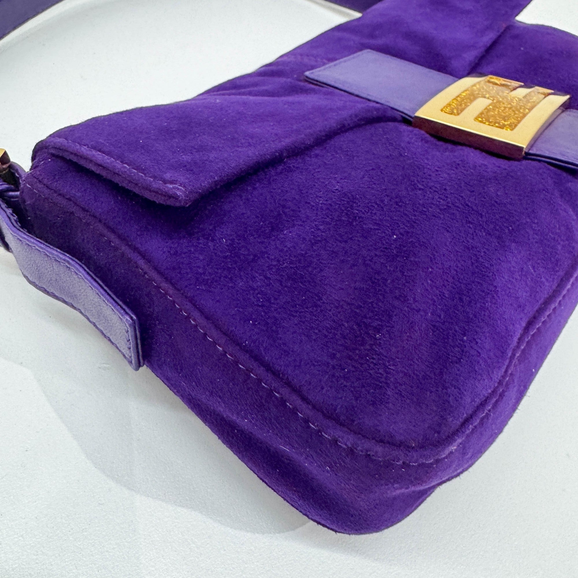 Baguette Purple Suede Shoulder Bag