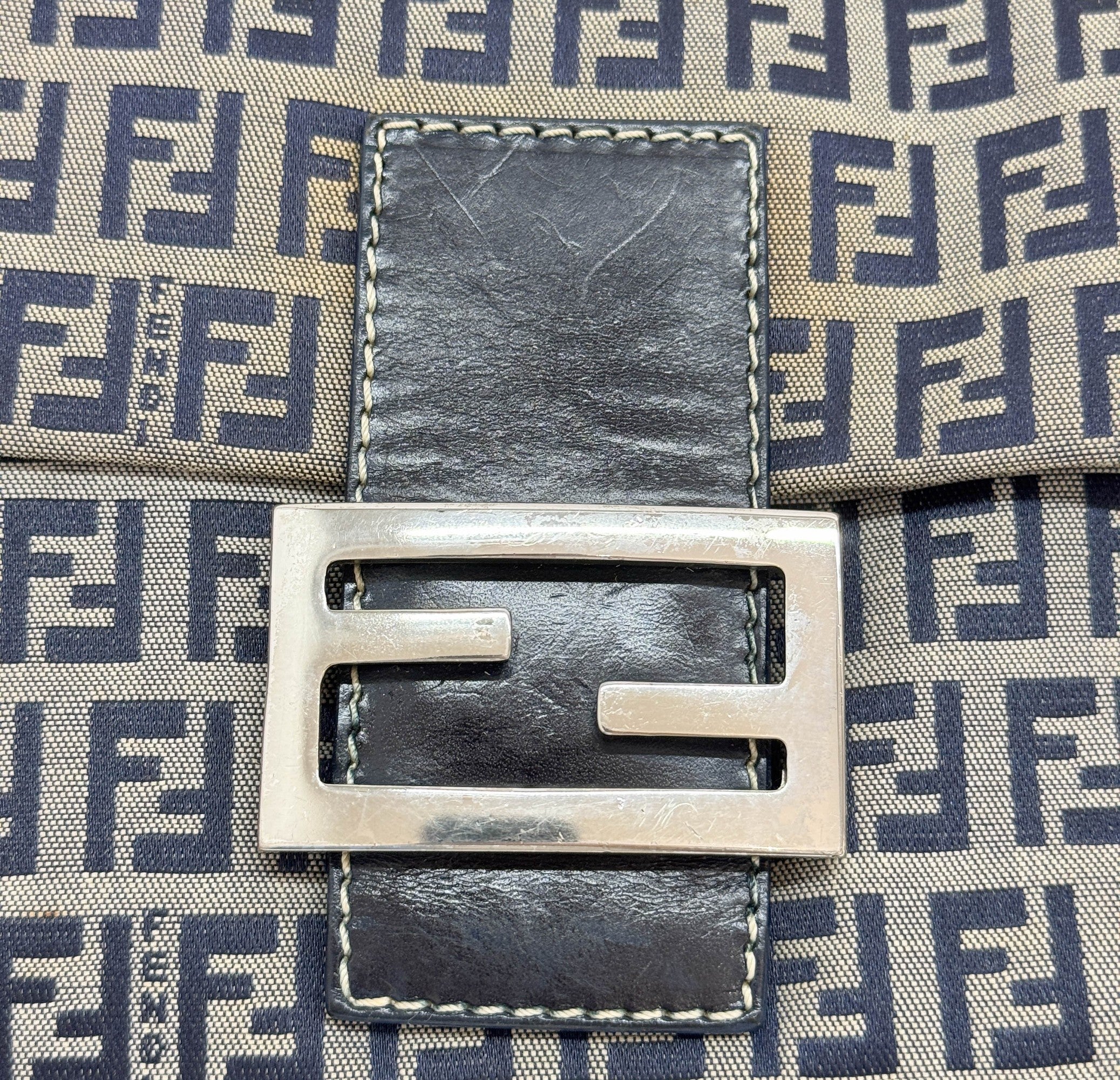 Zuchinno Baguette Grey & Navy Canvas Shoulder Bag