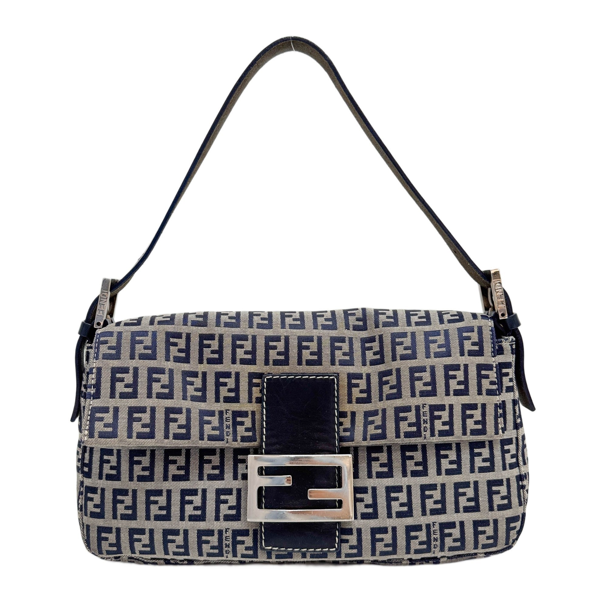 Zuchinno Baguette Grey & Navy Canvas Shoulder Bag