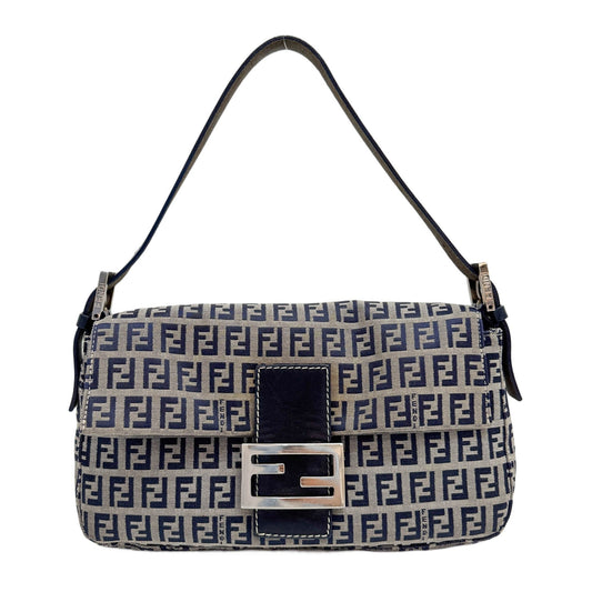 Zuchinno Baguette Grey & Navy Canvas Shoulder Bag