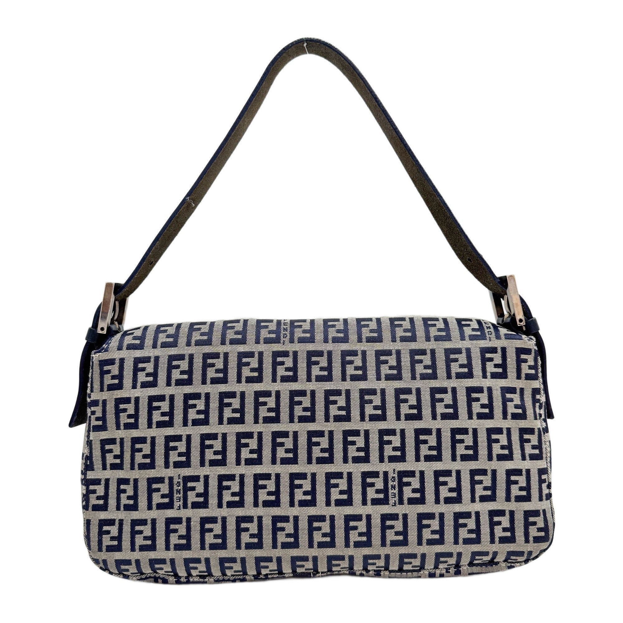 Zuchinno Baguette Grey & Navy Canvas Shoulder Bag