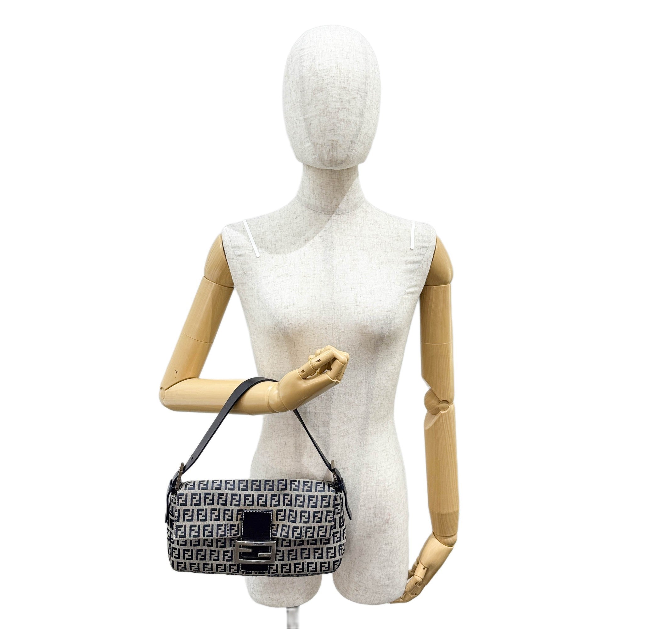 Zuchinno Baguette Grey & Navy Canvas Shoulder Bag