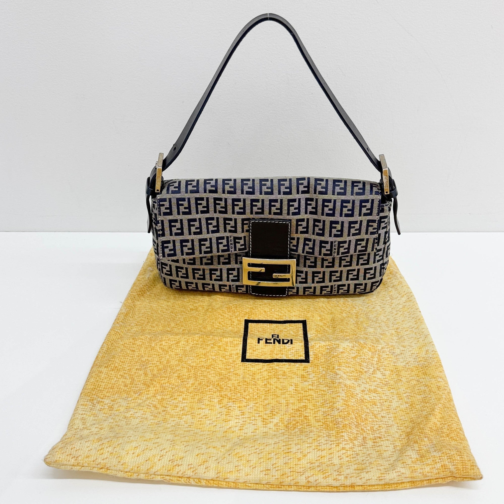 Zuchinno Baguette Grey & Navy Canvas Shoulder Bag