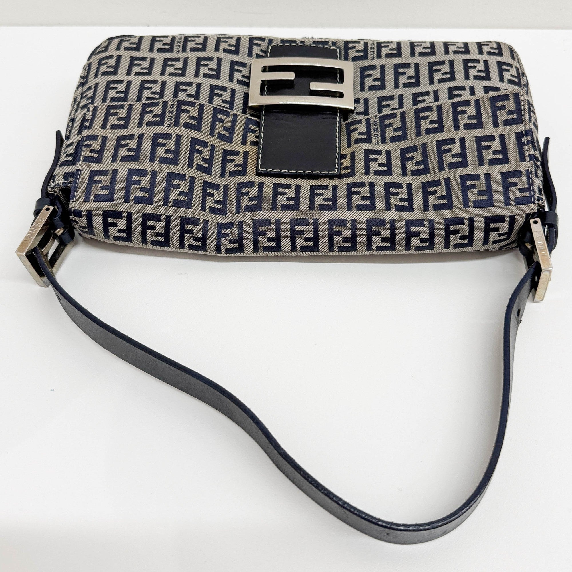 Zuchinno Baguette Grey & Navy Canvas Shoulder Bag