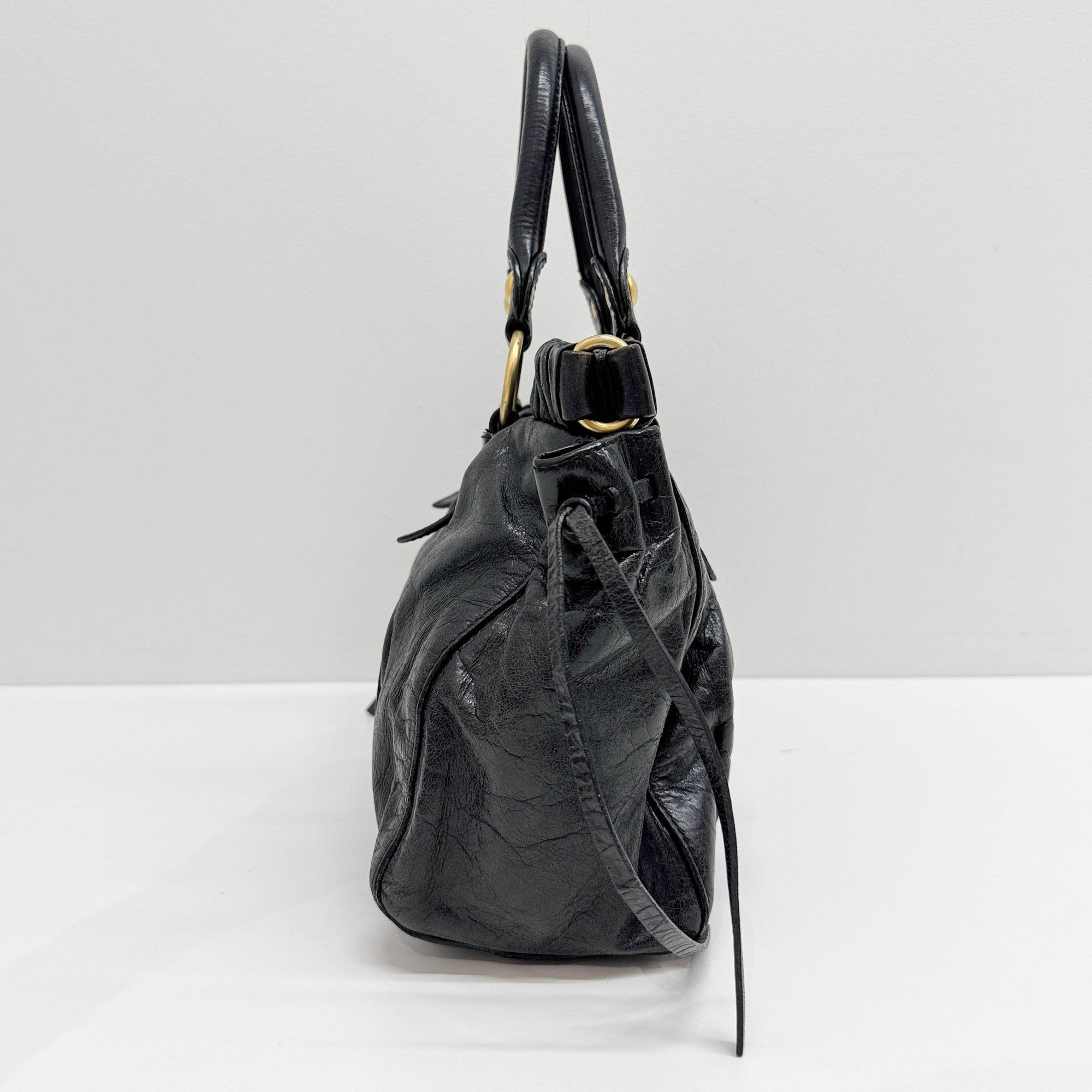 Vitello Black Leather Two Way Bag