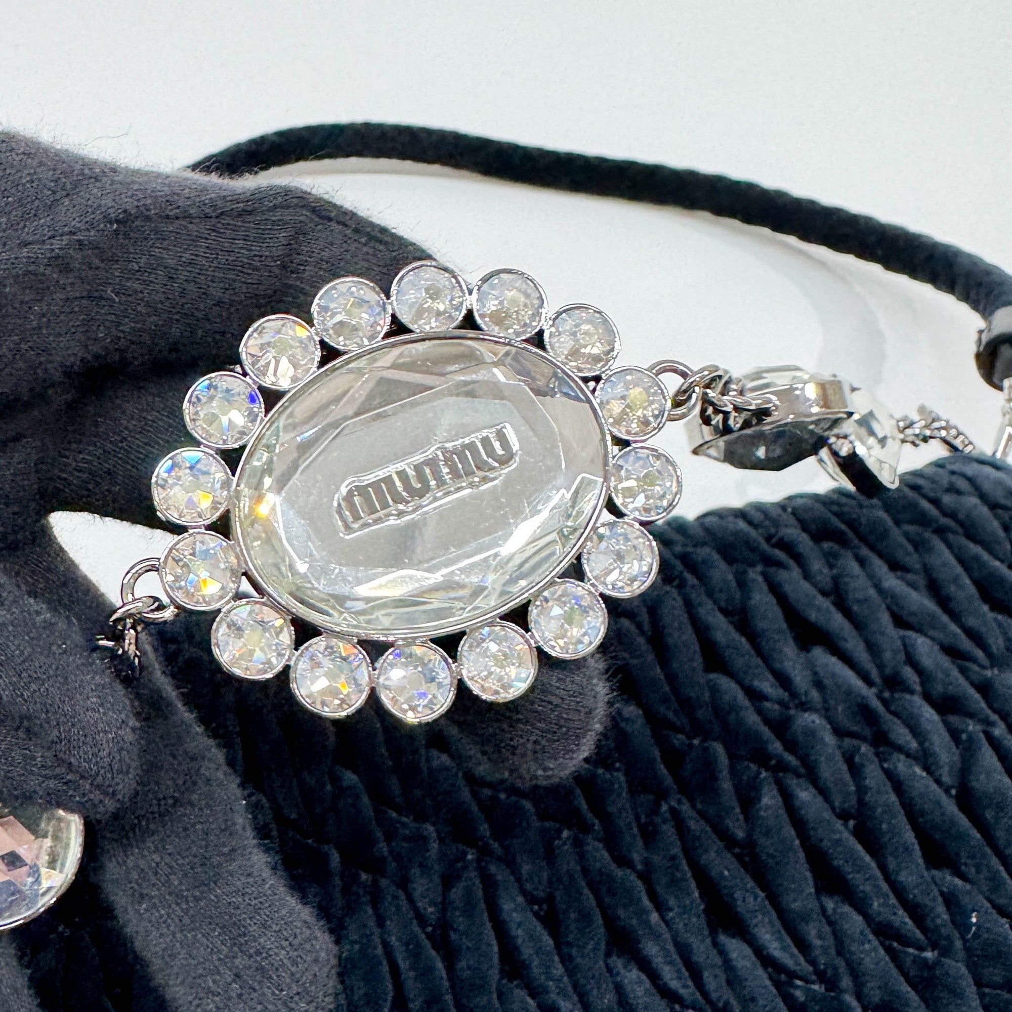 Matelasse Black Velour Crystal Clasp Shoulder Bag