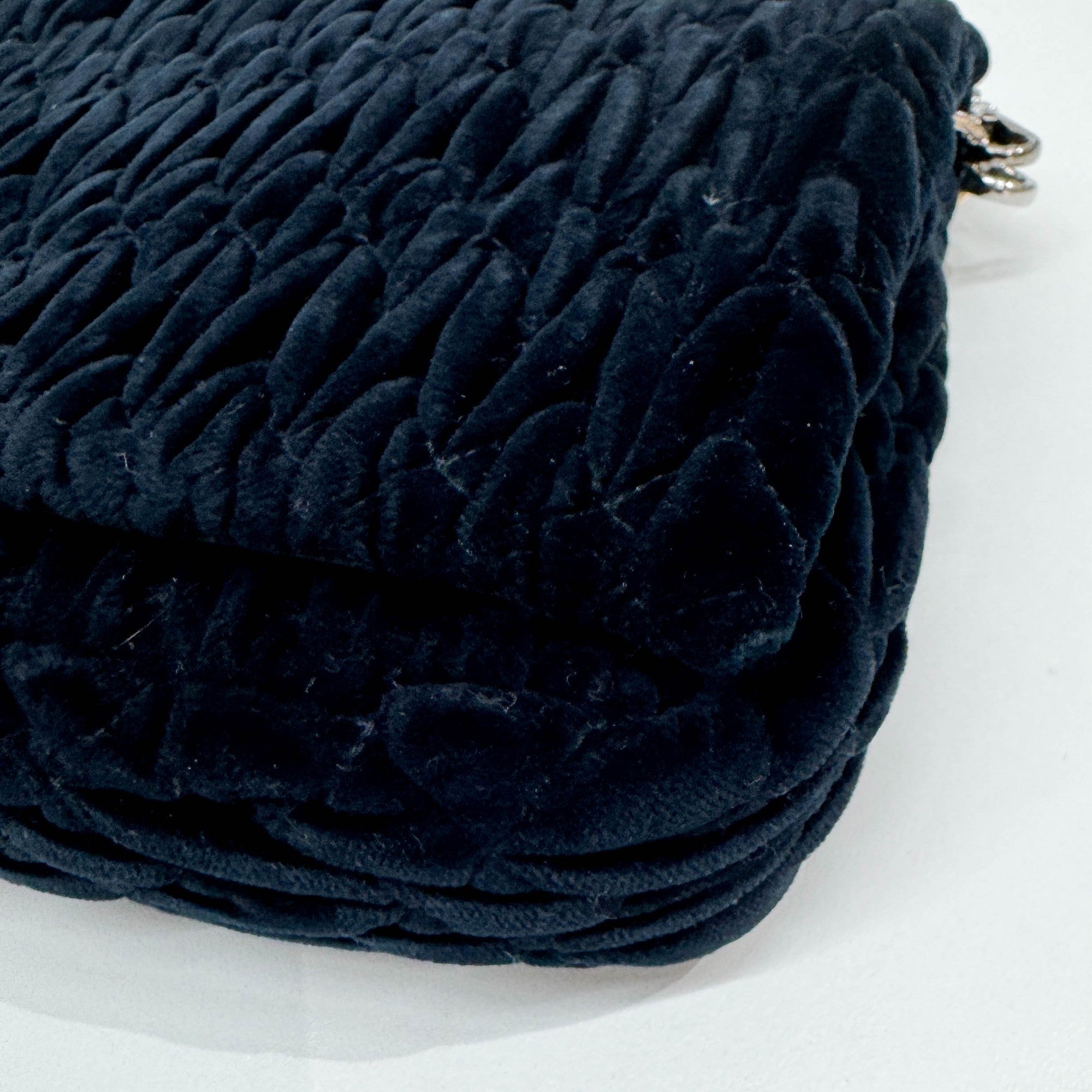 Matelasse Black Velour Crystal Clasp Shoulder Bag