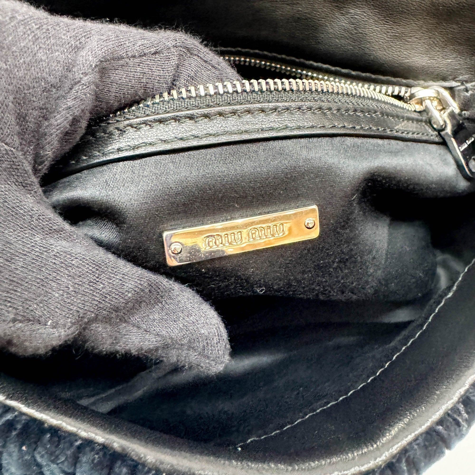 Matelasse Black Velour Crystal Clasp Shoulder Bag