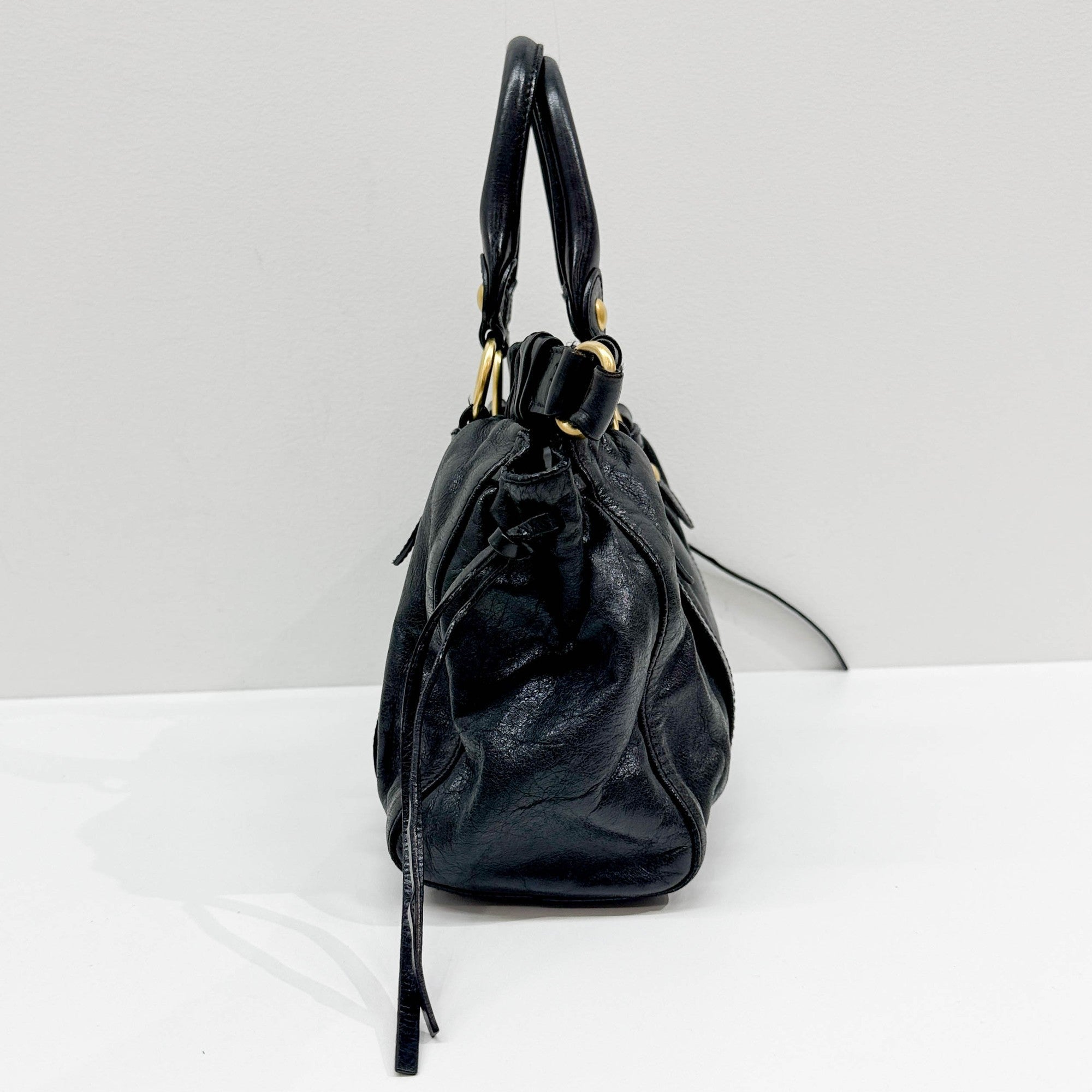 Vitello Black Leather Two Way Bag
