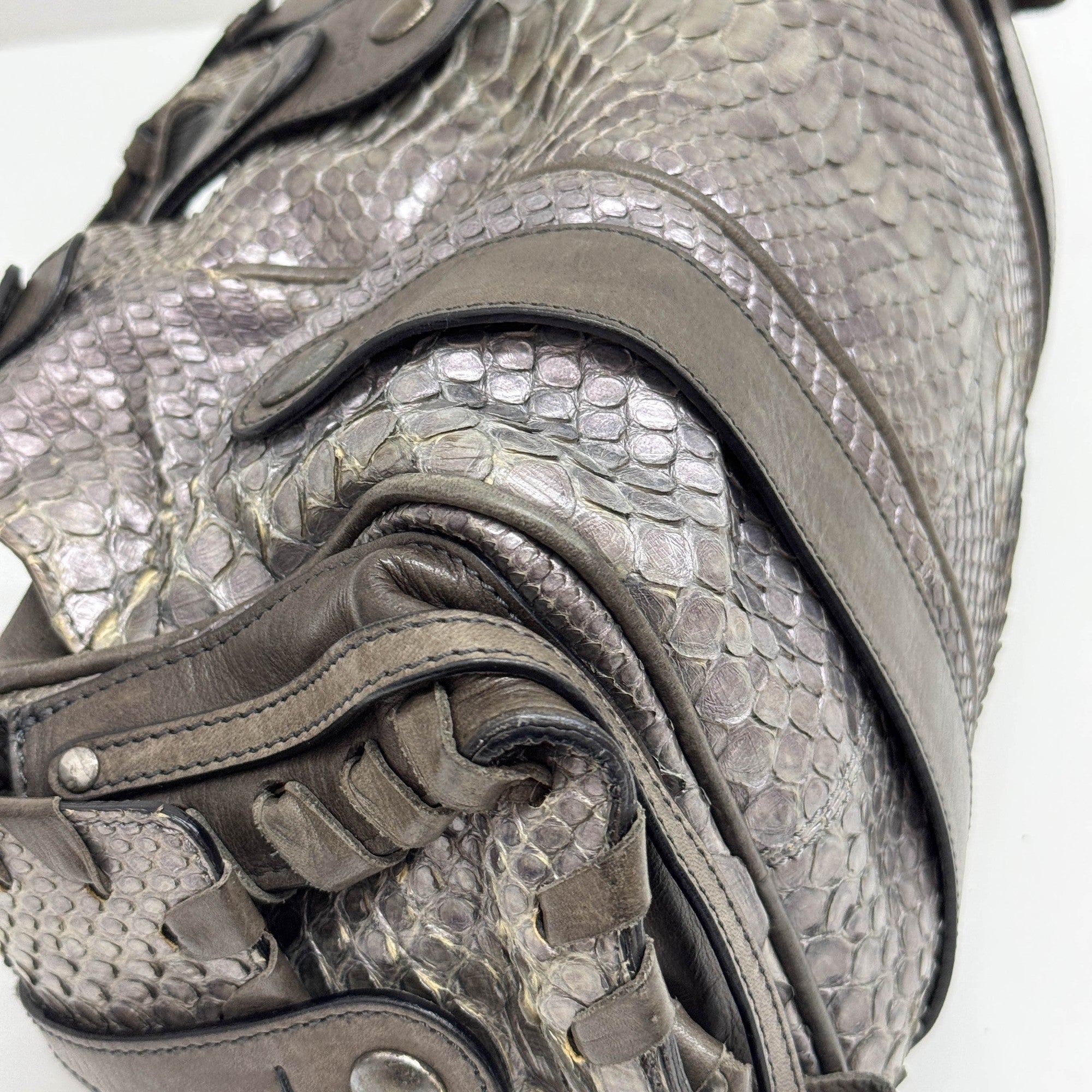 Silverado Purple & Brown Python Embossed Leather Shoulder Bag