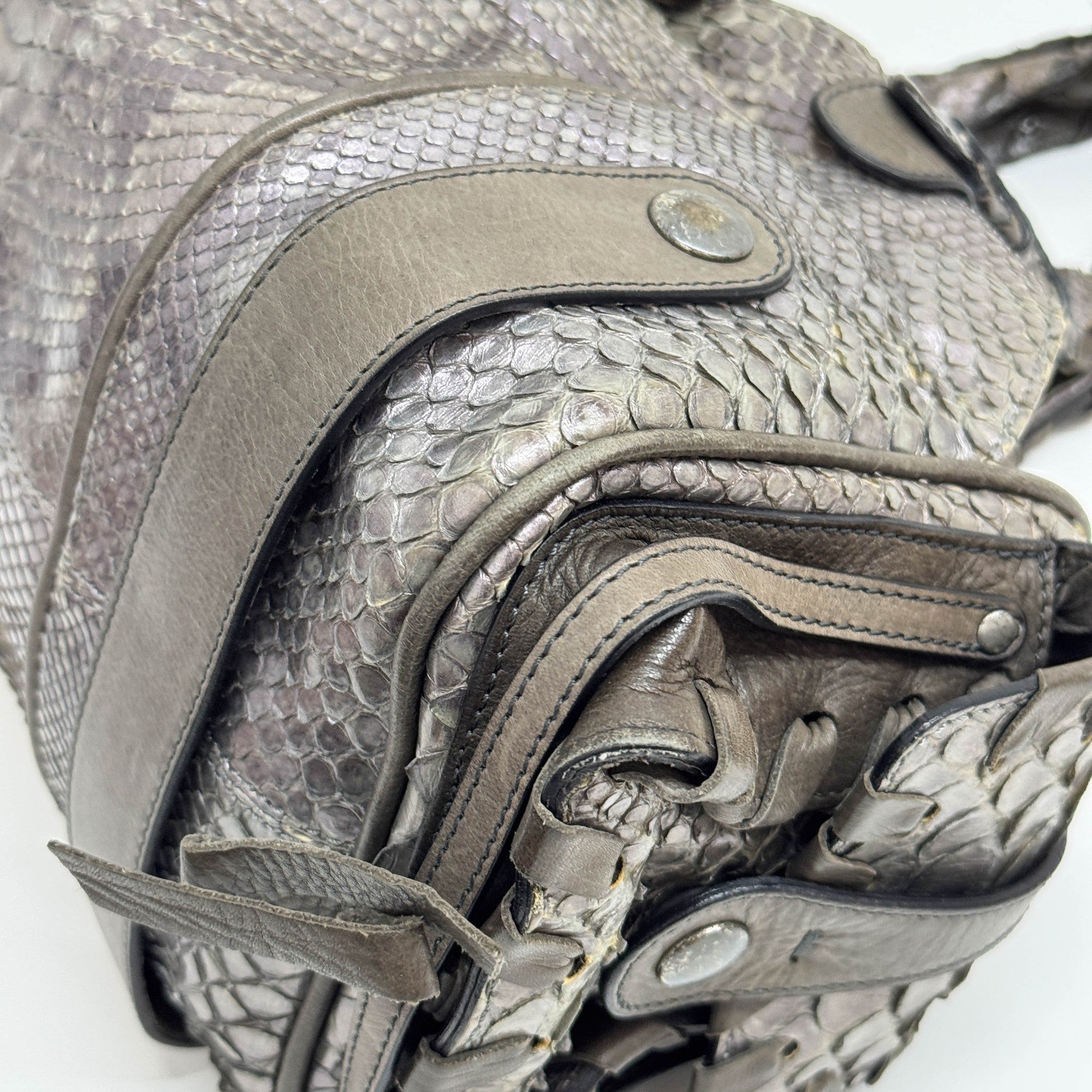 Silverado Purple & Brown Python Embossed Leather Shoulder Bag