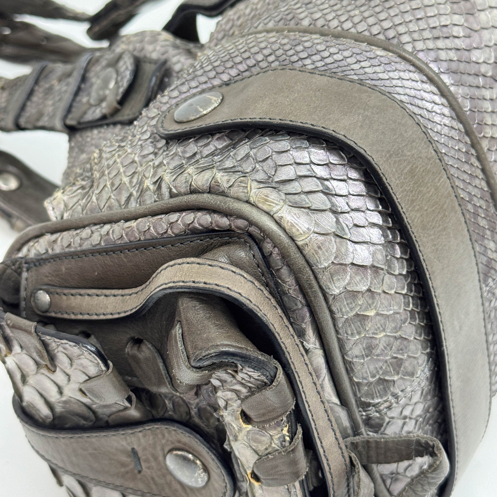 Silverado Purple & Brown Python Embossed Leather Shoulder Bag