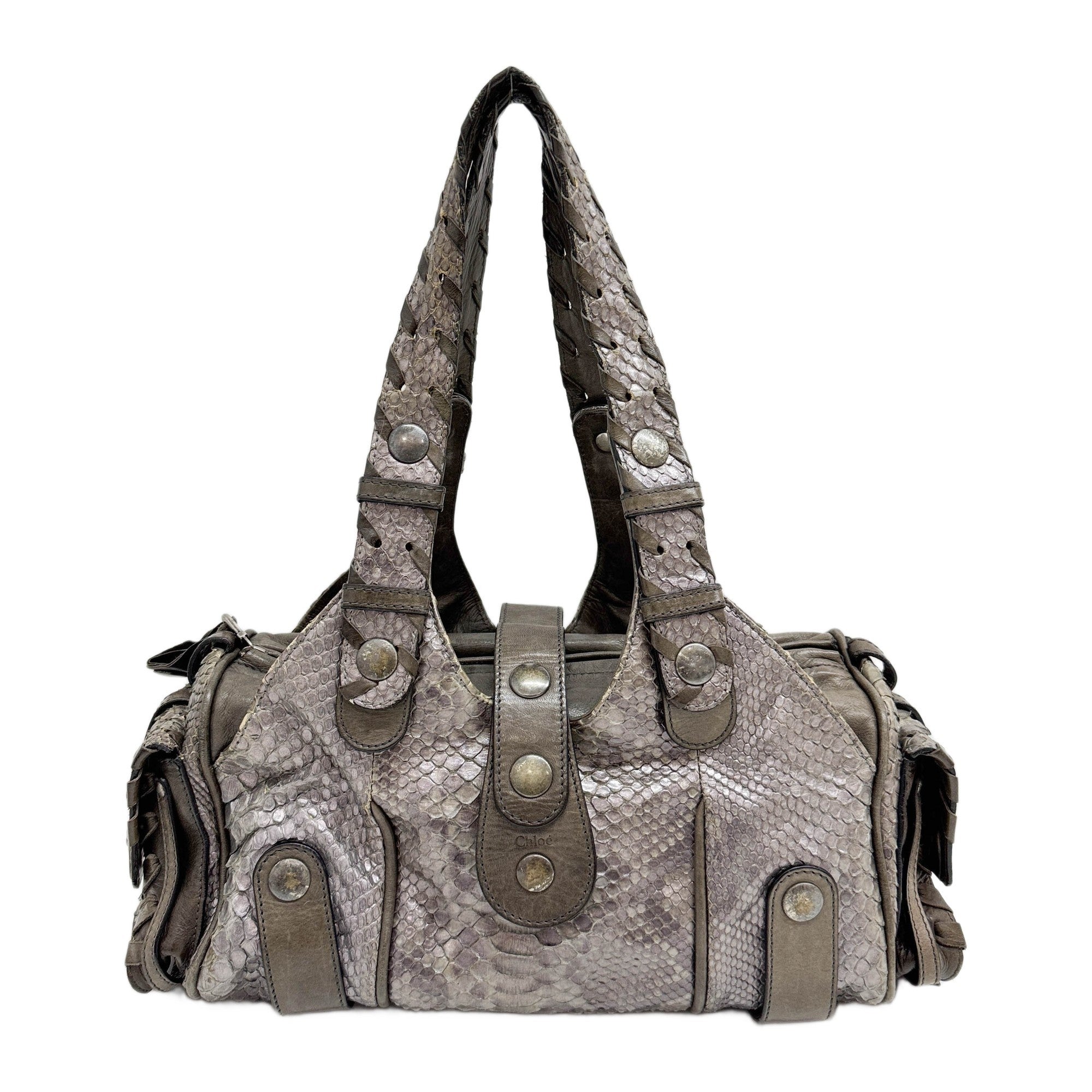 Silverado Purple & Brown Python Embossed Leather Shoulder Bag