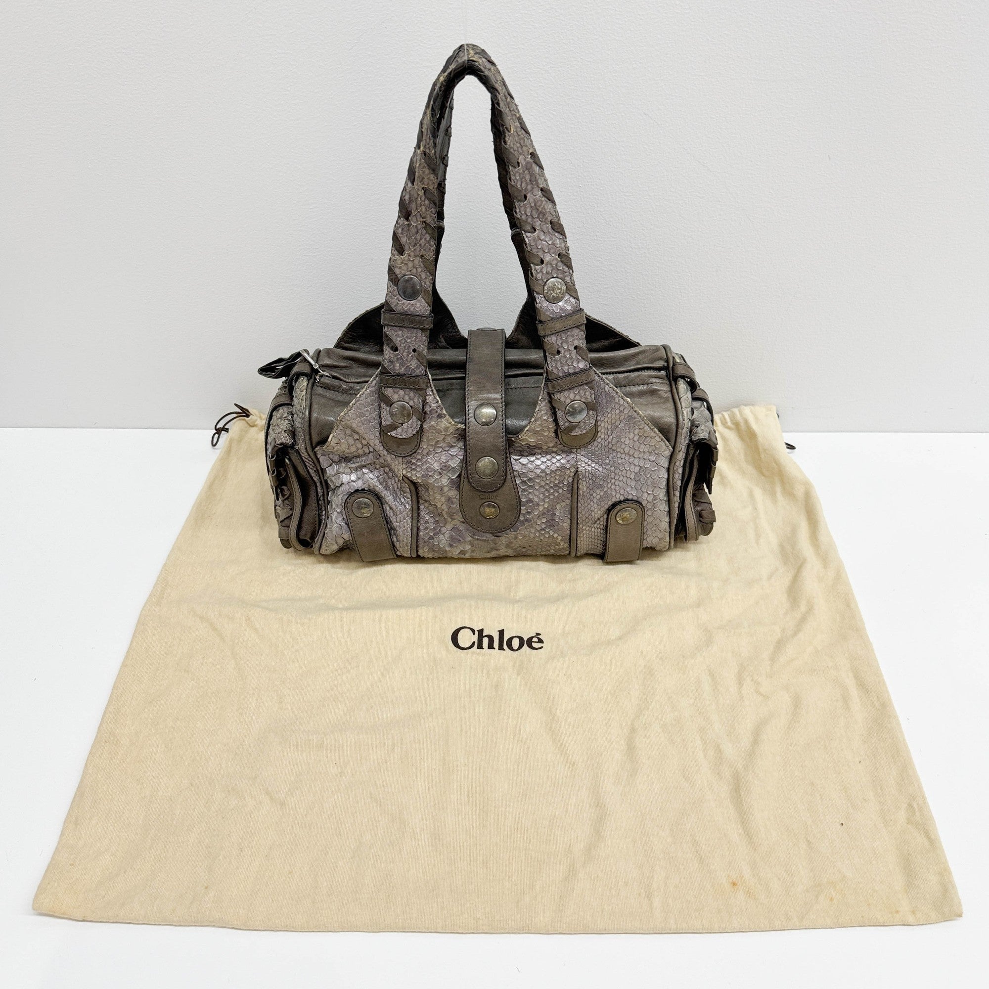 Silverado Purple & Brown Python Embossed Leather Shoulder Bag